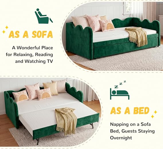 Twin Size Gingham Daybed, Deep Green