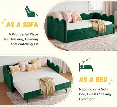 Twin Size Gingham Daybed, Deep Green