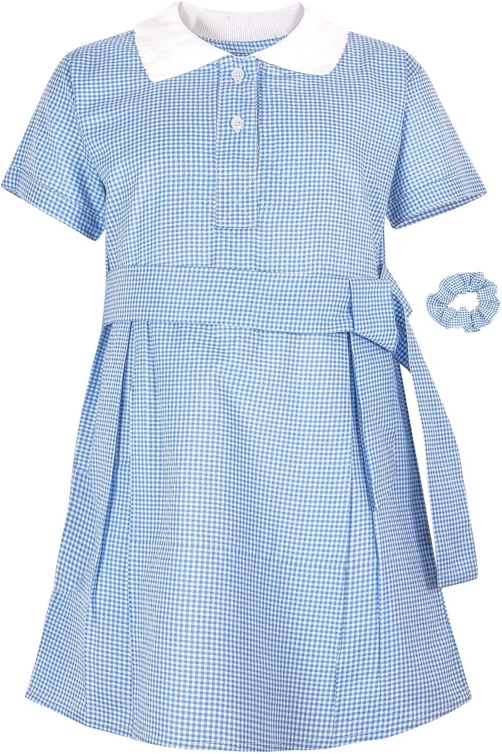 A2Z 4 Kids Girls Uniform School Dress Soft Comfortable Gingham Check Belted Summer Dresses with Matching Scrunchies Age 2-14