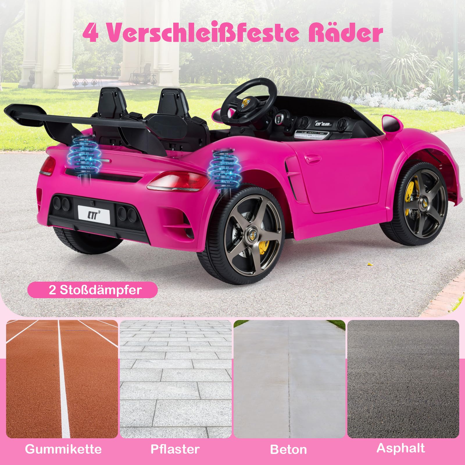 COSTWAY Kinder Elektroauto, 24V Kinderauto Elektrisch mit 2,4G Fernbedienung, Kinderfahrzeug mit LED-Lichter, Hupe, Musik & Bluetooth, Elektrofahrzeug für Kinder ab 3 Jahren (Rosa)