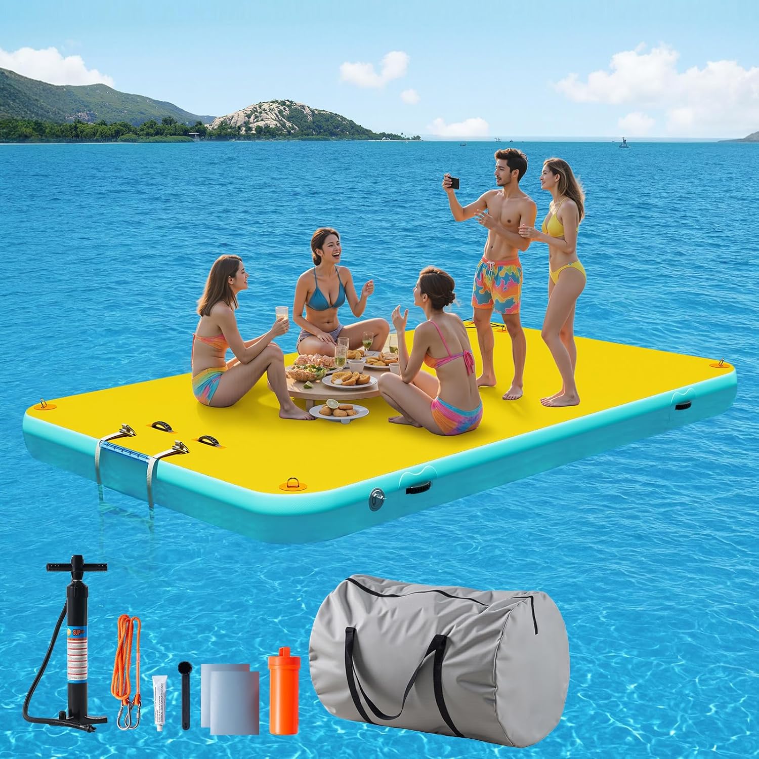 Albott Inflatable Floating Dock with Portable Carry Bag and Ladder, Heavy-Duty Non-Slip Surface Water Platform