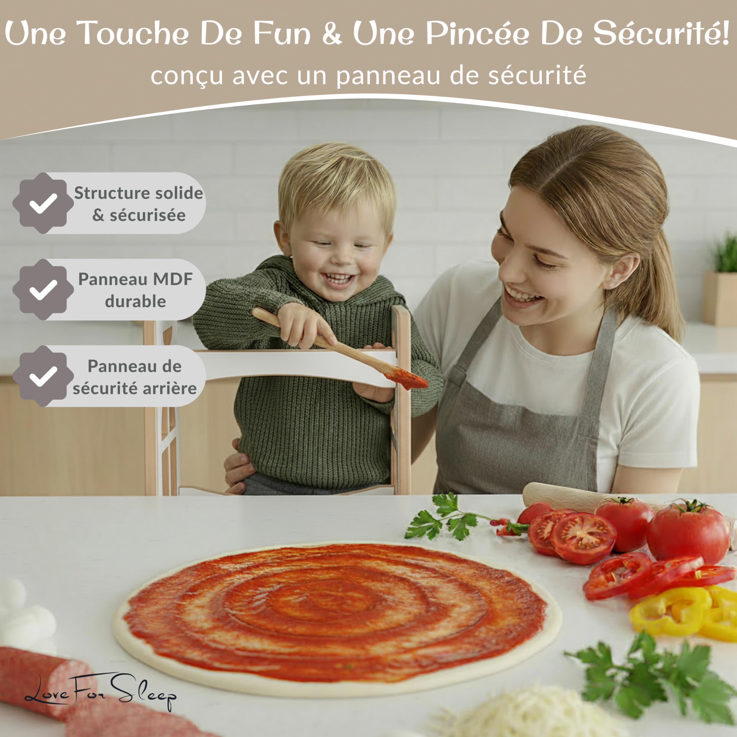 Tour d’Observation Montessori en Bois – Aide de Cuisine réglable pour Enfants de 2 à 6 Ans, Marchepied sécurisé avec 3 hauteurs,avec Supports latéraux Anti-basculement et Panneau arrière de sécurité