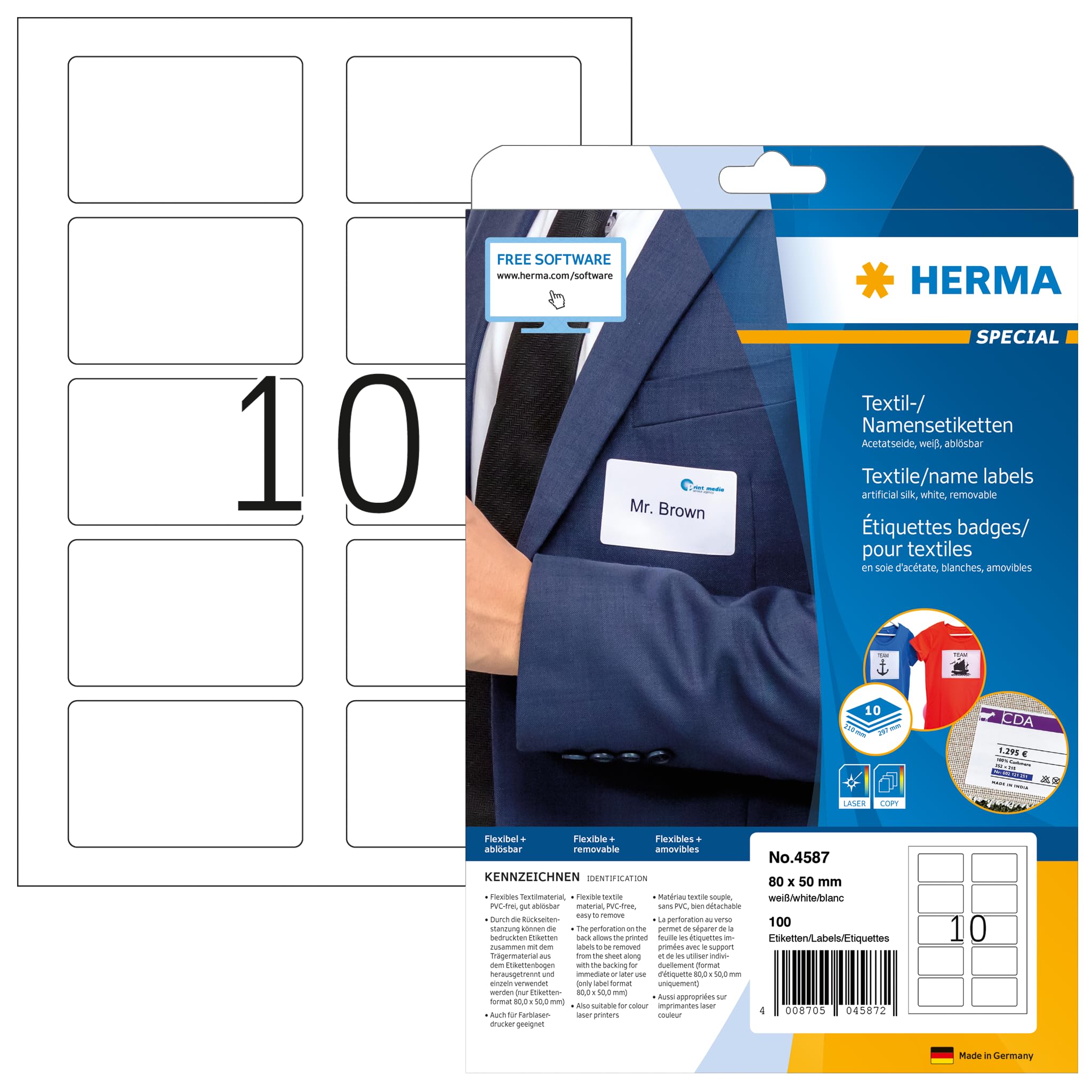 HERMA Etiketten op vellen A4, 8728, papier wit 30,5x16,9mm, 100 vel/9