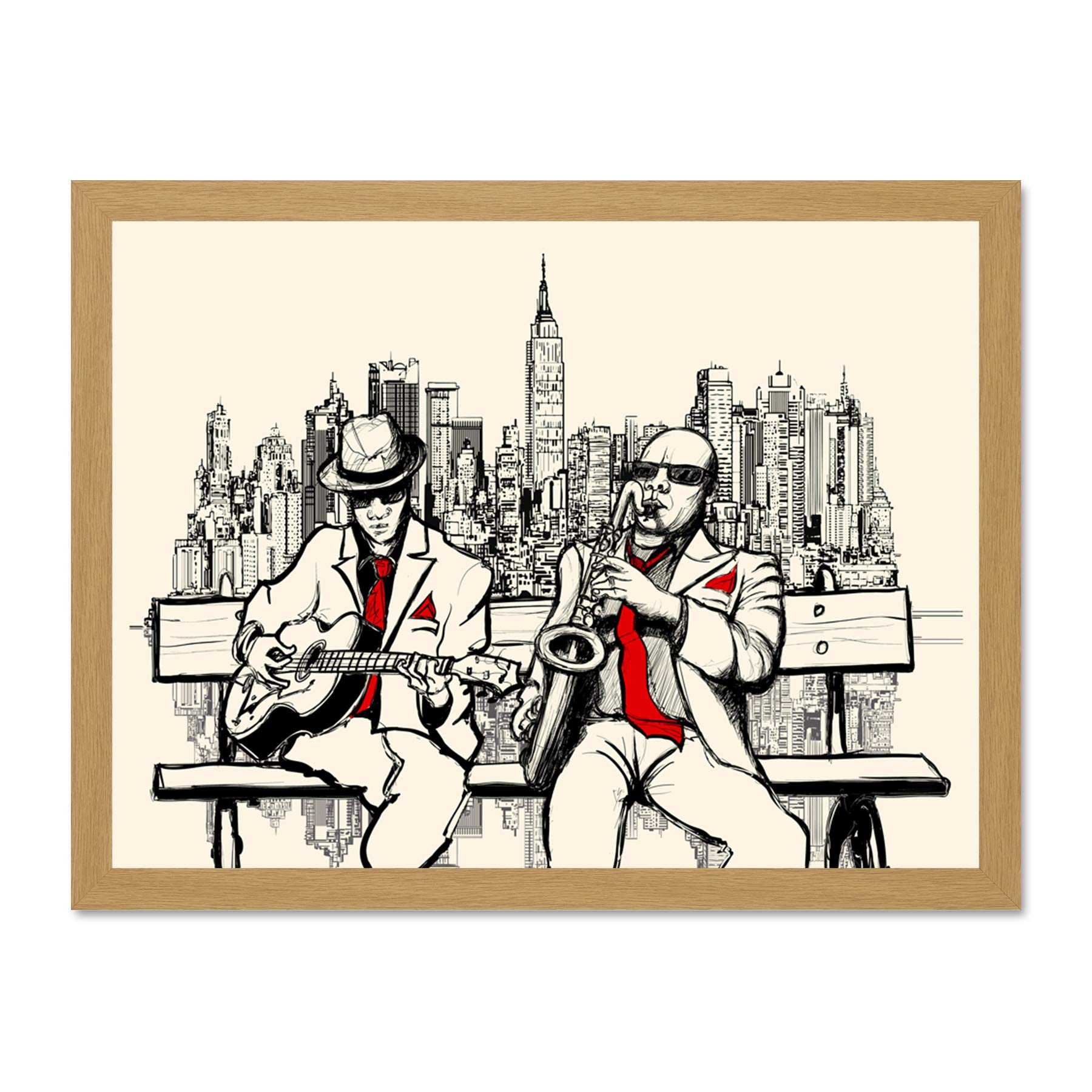 Wee Blue Coo Musicians Jazz Men New York Large Framed Art Print Wall Poster 18x24 inch