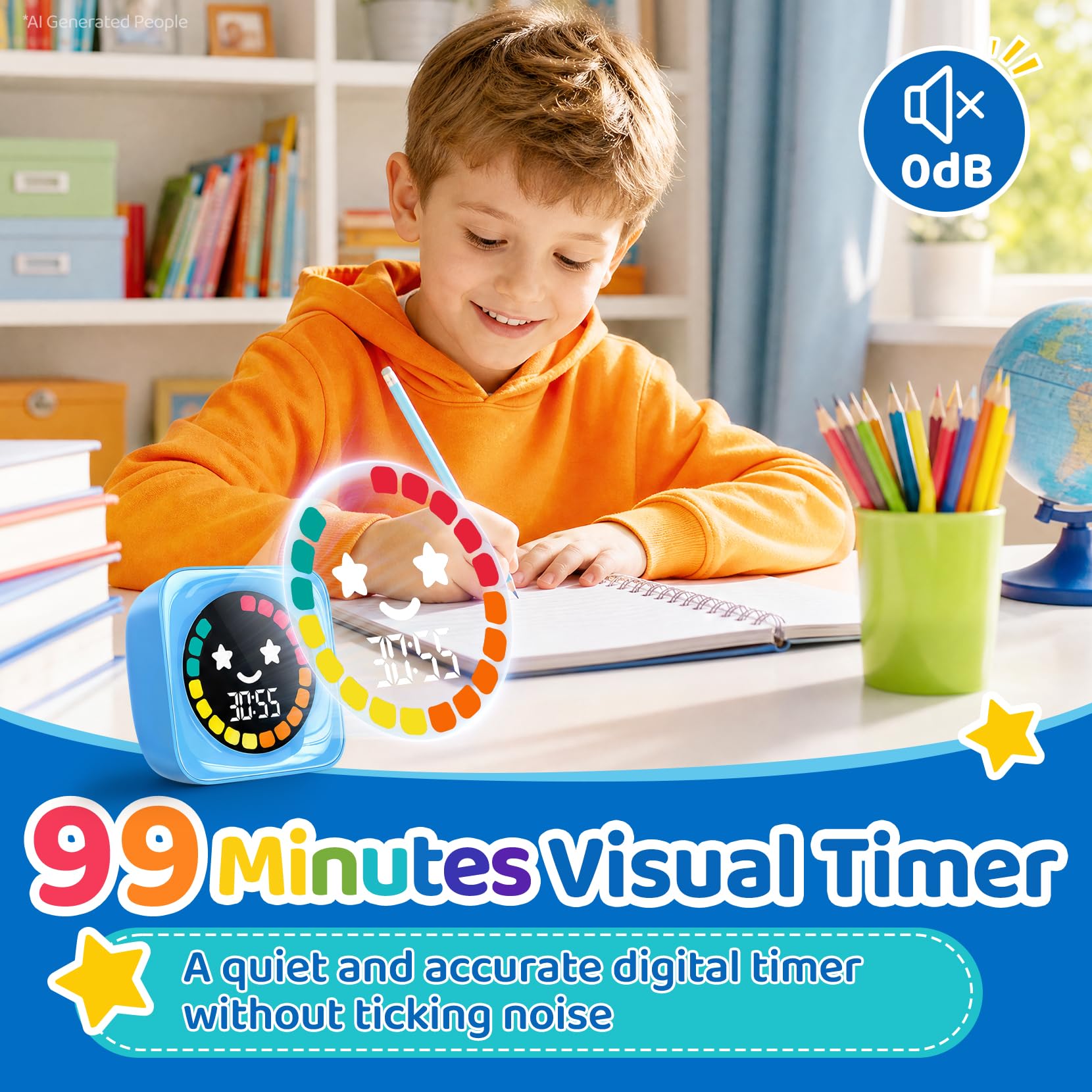 Sonneten Visueller Timer für Kinder, 99 Minuten, digital, niedlich, für Klassenzimmer, Lernbedarf, Zeitmanagement, Countdown-Timer