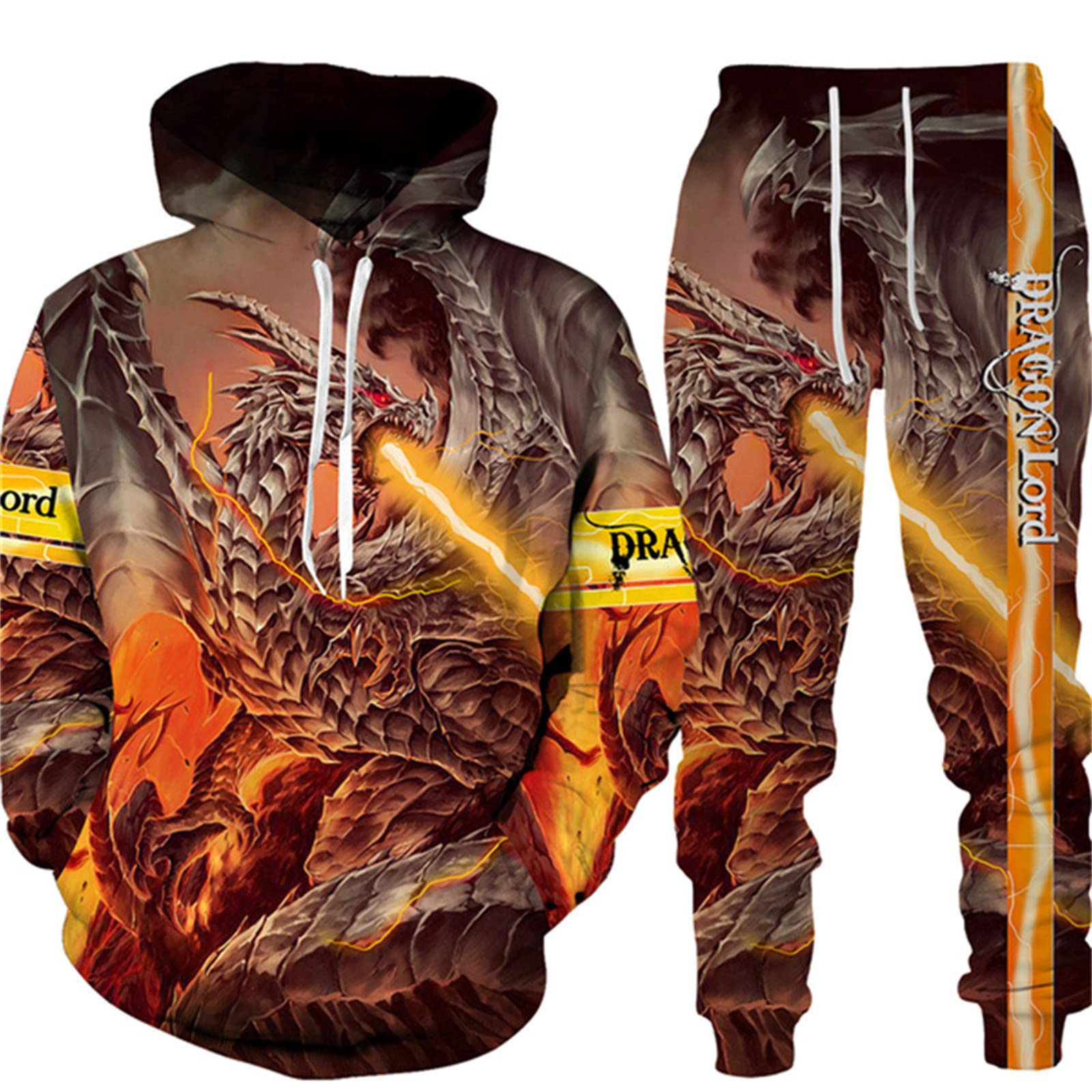 Xintayel Men's # 6 Tracksuit Two Piece Set For Viking Dragon 3D Printed Hoodie And Joggers Pants Set Hip Hop Casual Sportswear Set