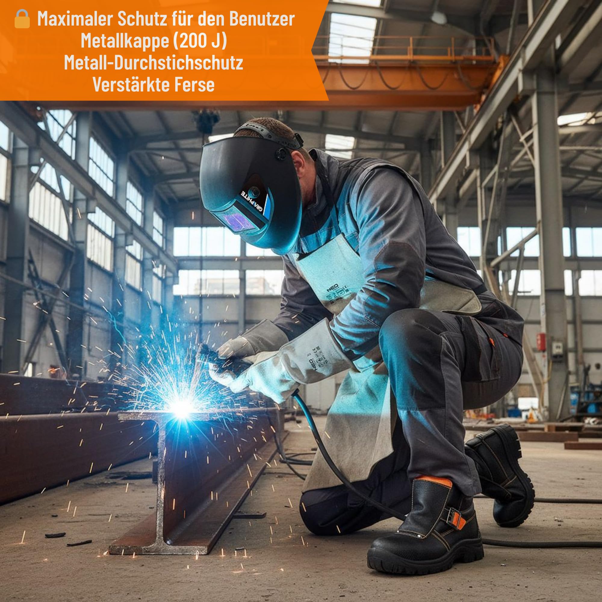 NEO TOOLS Zapatos de seguridad para hombre, antideslizantes, de piel, botas de trabajo, transpirables, ligeras, botas de trabajo, zapatos de seguridad, zapatos de soldador, talla 39-47