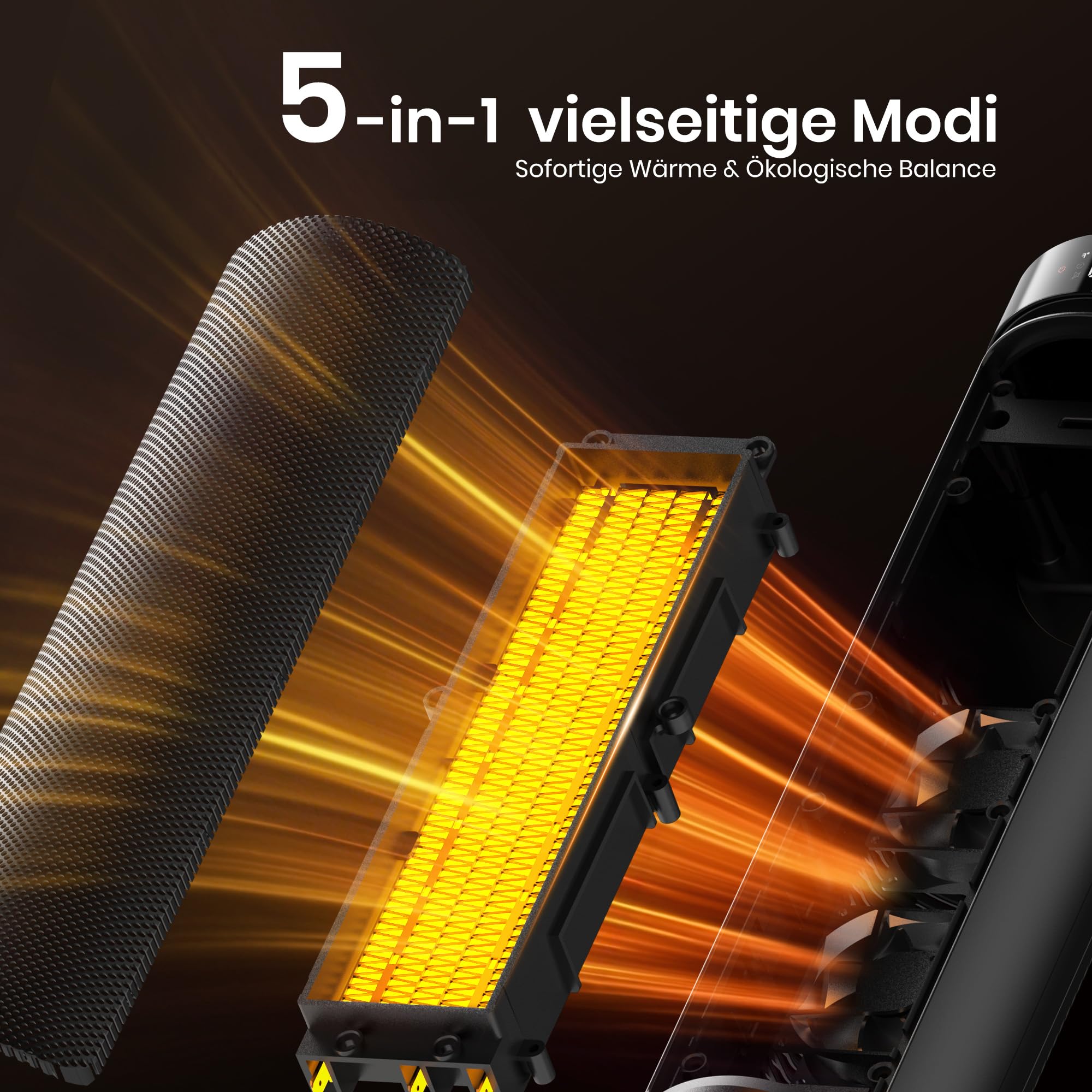 Heizlüfter Energiesparend, 2000W PTC Keramik Heizlüfter, 36dB Leise, Thermostat, 70° Oszillation, 12H Timer, Überhitzungs-Kippschutz, Elektroheizung für Innenräume, 60cm, Schwarz,1 Pack+3 Modi
