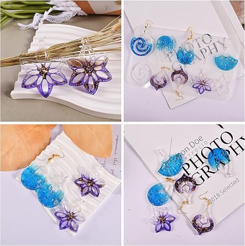 Miniatura 8 de Moldes de resina  13 pares de moldes para aretes y colgantes, molde de silicona de flor de lágrima con ganchos para las orejas y anillos de salto