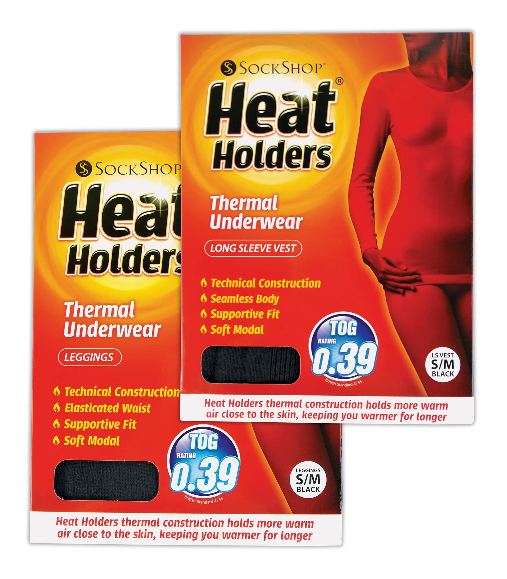 HEAT HOLDERS Ladies Thermal Underwear Set Warm Long Sleeve Top & Long Johns (S-M, Black)