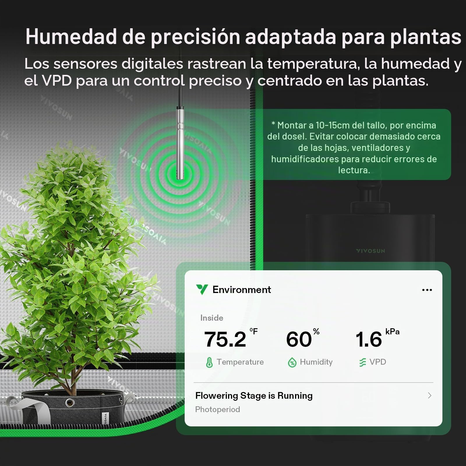 VIVOSUN AeroStream H05 Humidificador para Plantas 5L Smart 24 dB Silencioso Niebla Fría 360° 50H Ultrasonidos
