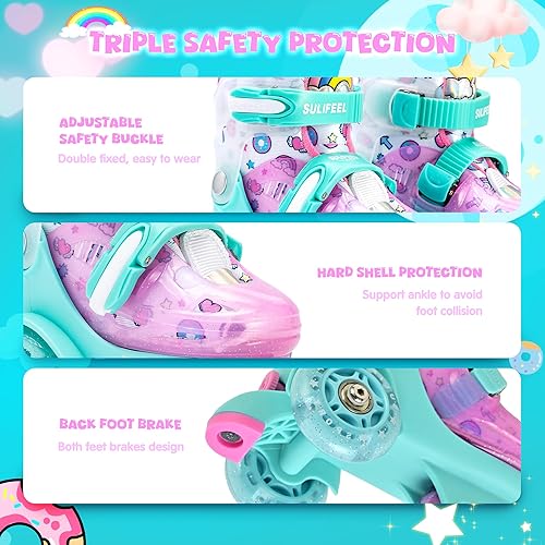 Miniatura 5 de SULIFEEL Patines ajustables para niñas y niños, divertidas ruedas iluminadoras con luz flash tipo equilibrio de tres puntos, adecuado para