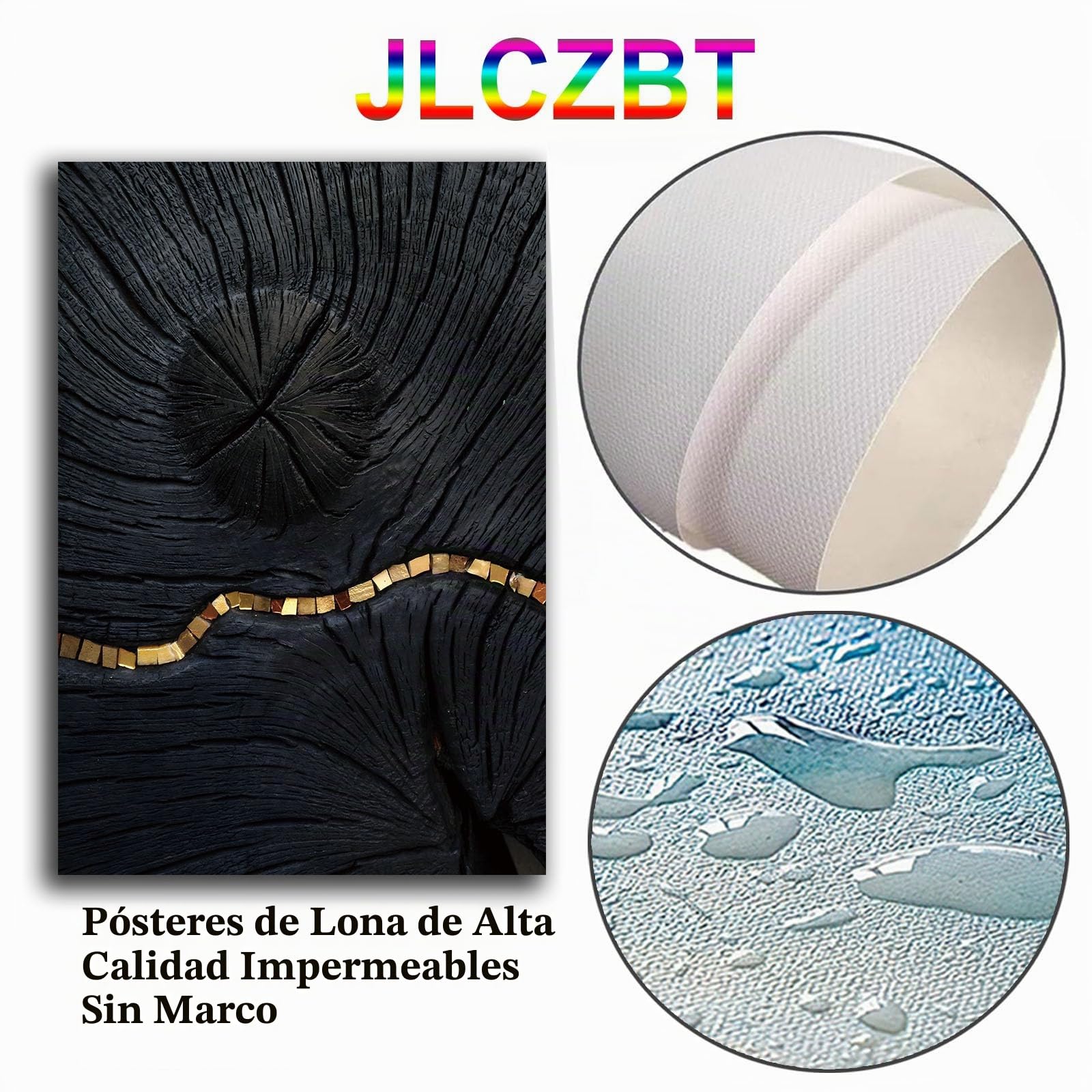 JLCZBT Set de 3 pósteres de diseño, negro y oro, imágenes de arte abstracto para la pared, fotos en línea, oro, decoración del salón, sin marco (anillos de árbol dorados, 40x60cm)