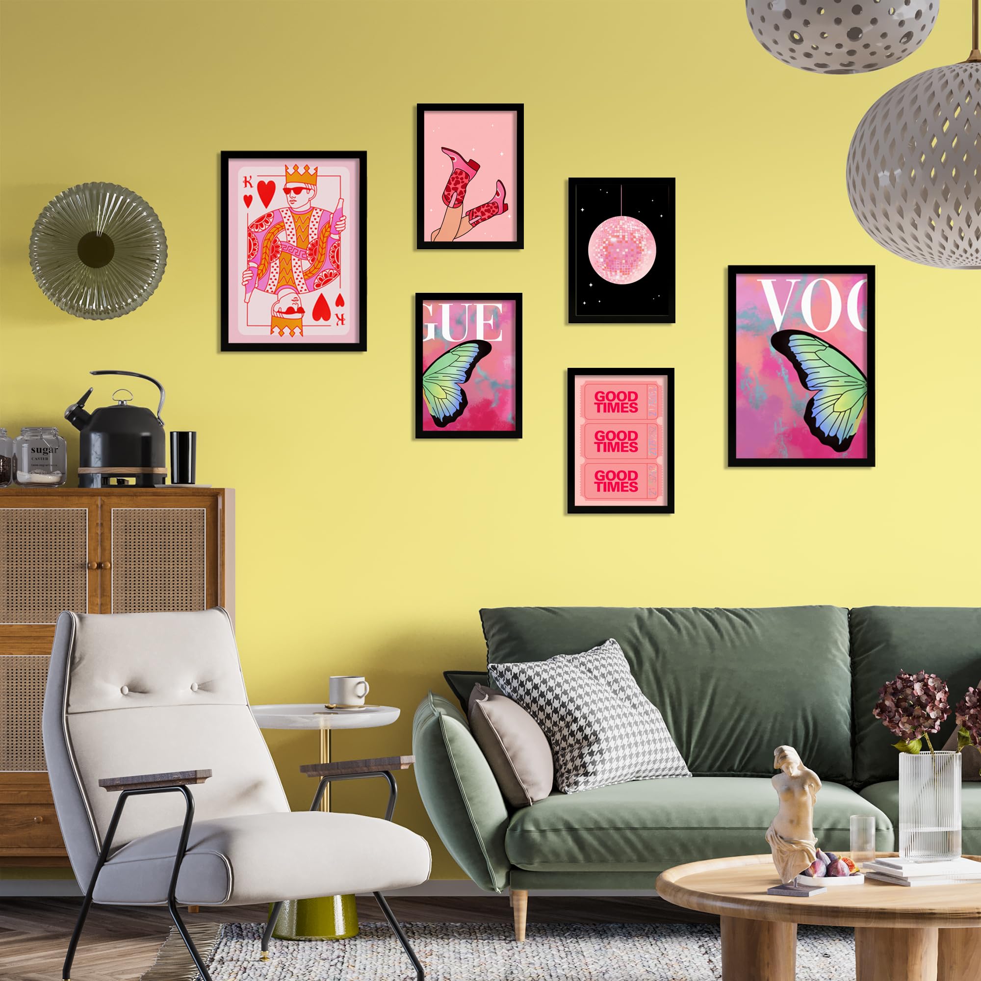 Nacnic Set de 6 Cuadros Illustraciones de arte moderno femenino ilustración de diseño para decorar las paredes del hogar. Habitación A3 y A4 Marco negro