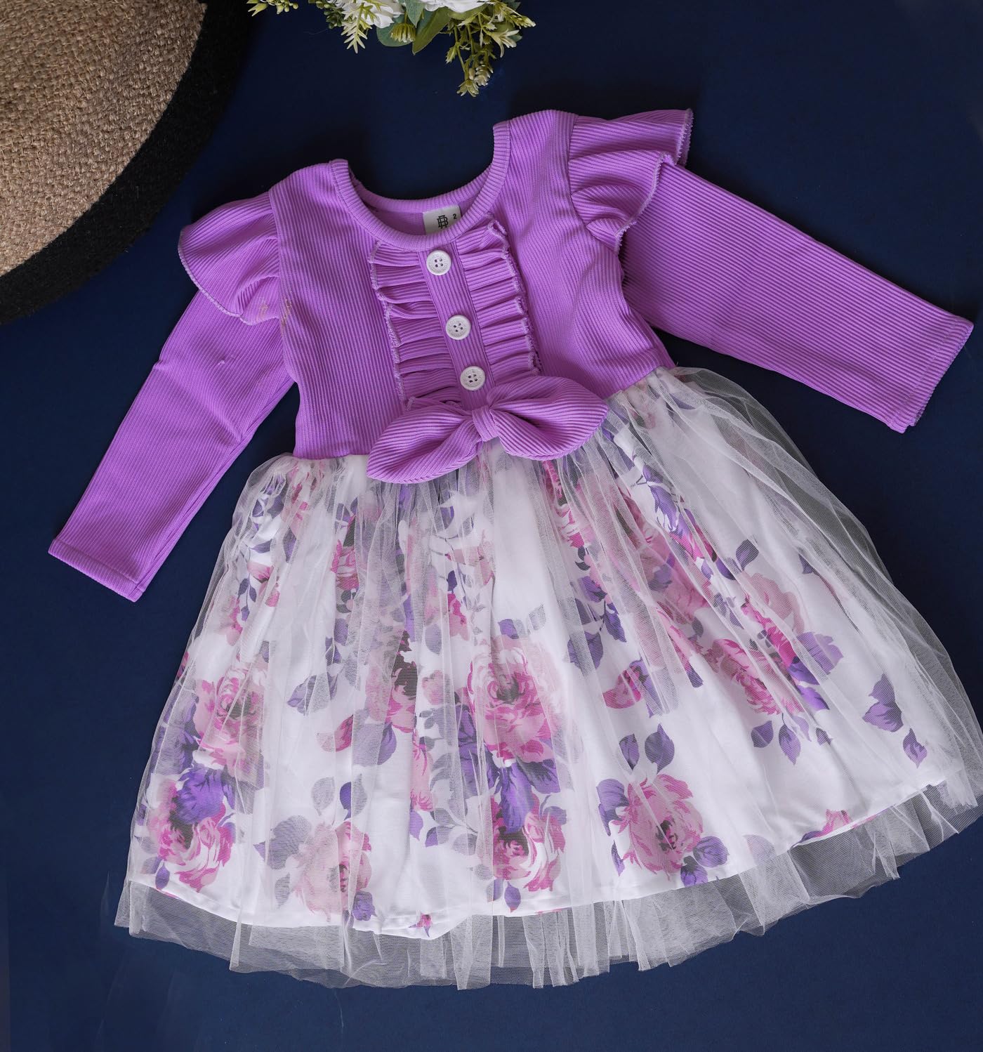 PAMBERSTON Baby Girl Toddler Long Sleeve Dress - Magenta Ruffle Print Casual Infant Clothing (D.W 059_Magenta_6-12M) 2