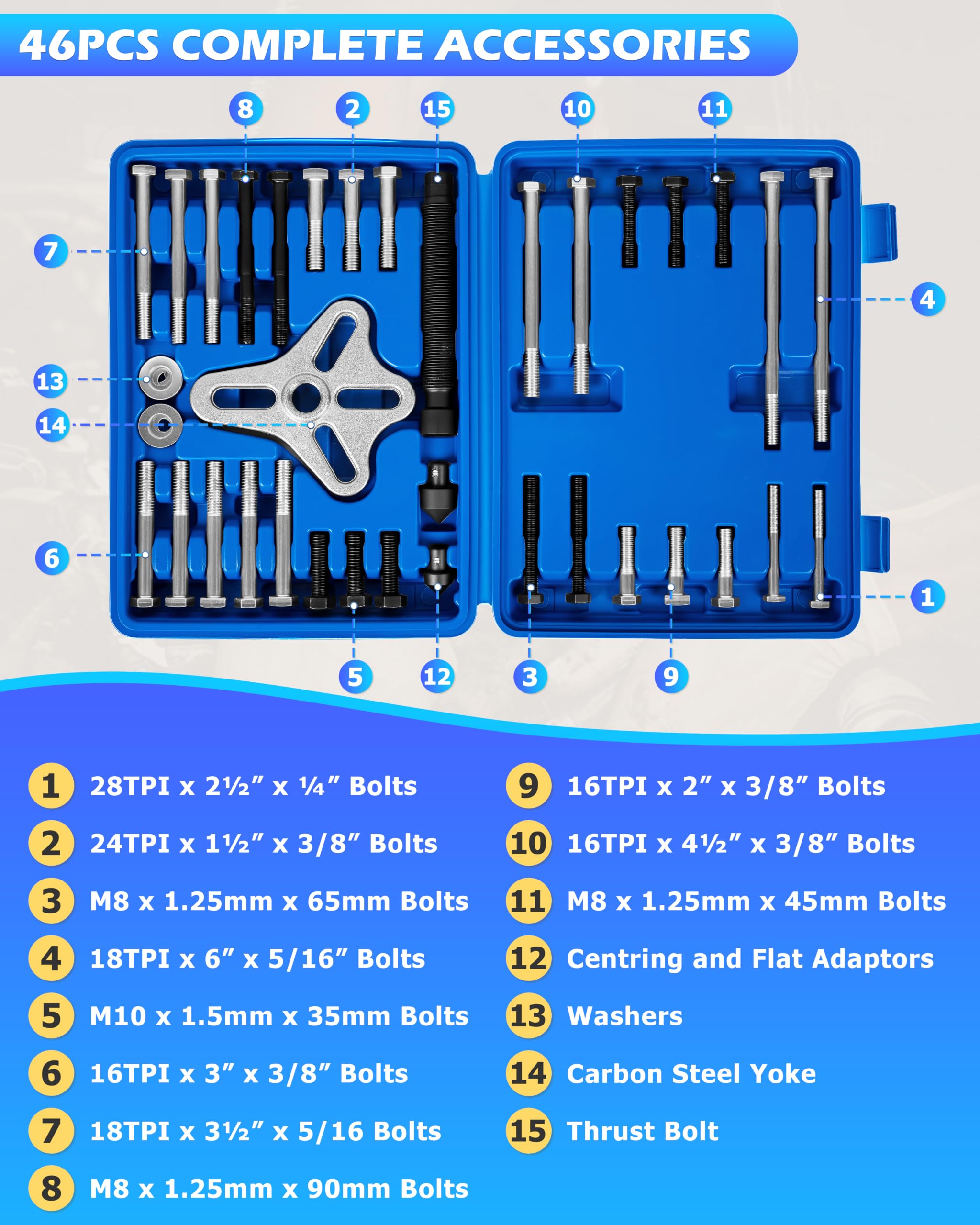 DAYUAN Lot de 46 extracteurs universels pour volant, extracteurs d'équilibre harmonique, jeu de 2/3 bras avec étui de transport