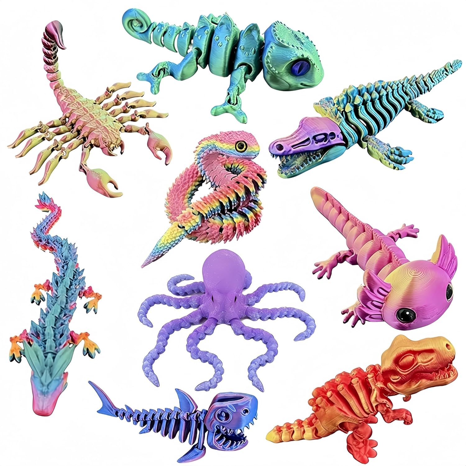 9 Piece 3D Printed Animal Toys Full Body Movable Joints Home & Office Dual-Scene Decoration,Cute Collectible Playthings for Kids & Adults