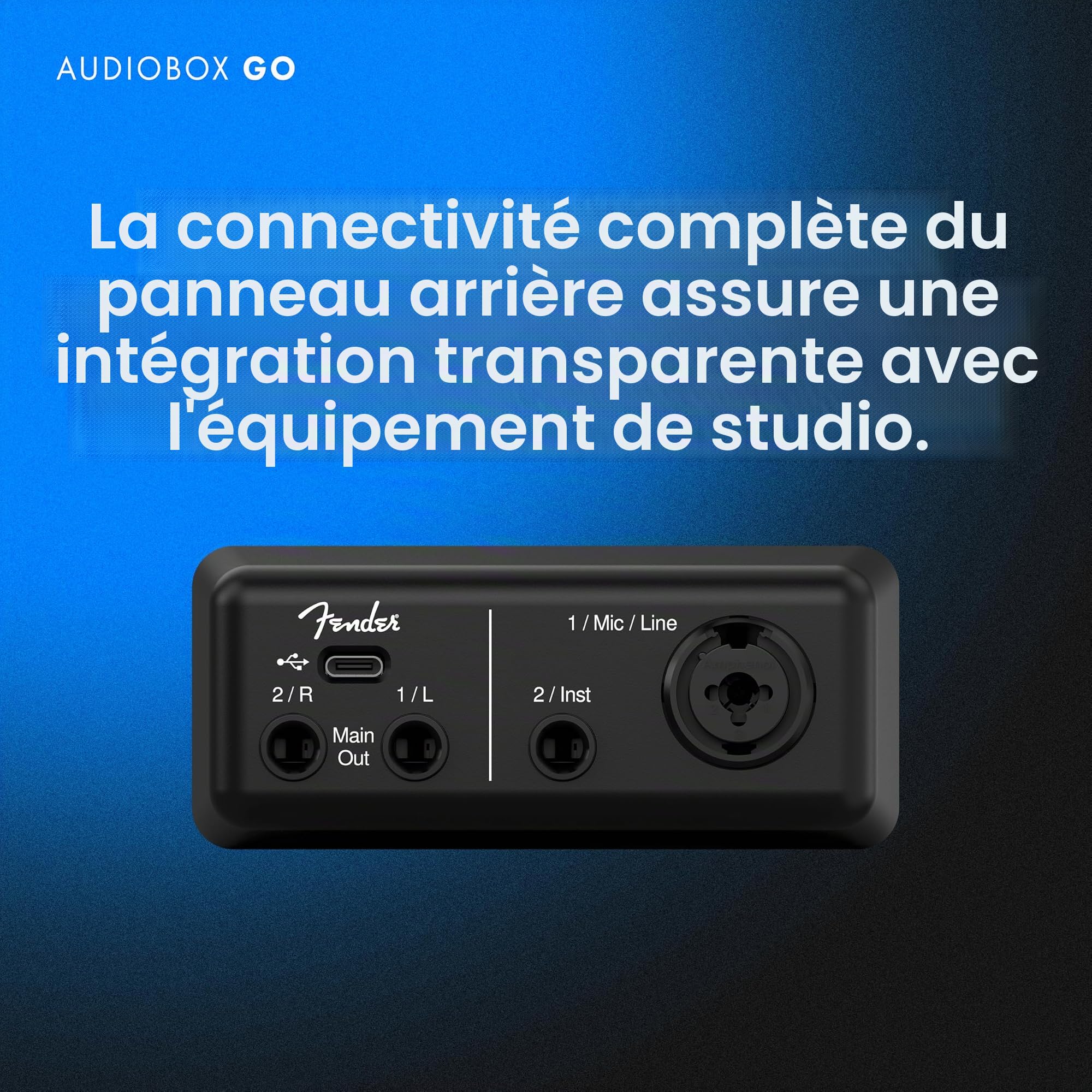 Fender AudioBox GO | Interface audio USB-C 2x2 pour la production musicale, combo micro/ligne XLR, entrée instrument TS, convertisseurs 24 bits/96 kHz, surveillance casque sans latence, Mac & PC