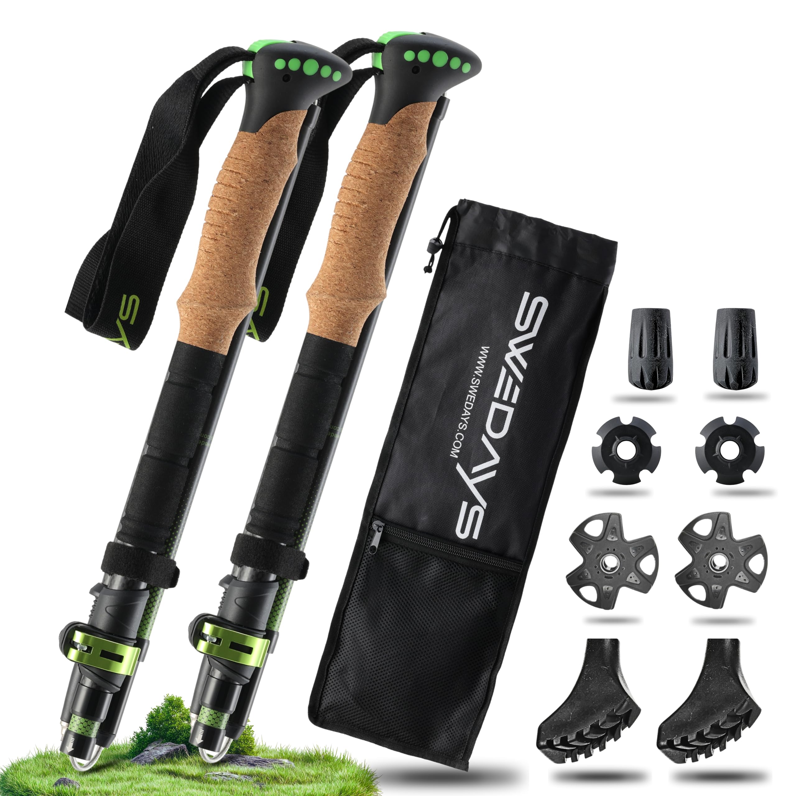 Kijki trekkingowe, składane, z włókna węglowego, do nordic walkingu, dla kobiet i mężczyzn, lekkie i regulowane, 115-135 cm, kijki trekkingowe z korkowym uchwytem i gumowym odbojnikiem