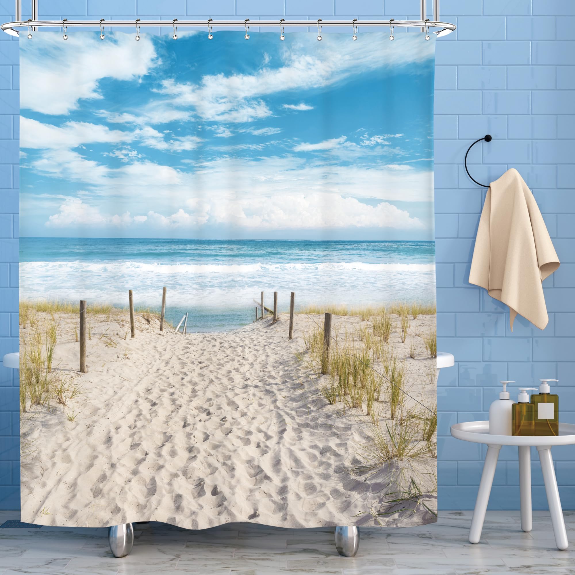 Amazon.com: Riyidecor Beach Coastal Ocean Shower Curtain Seaside ...