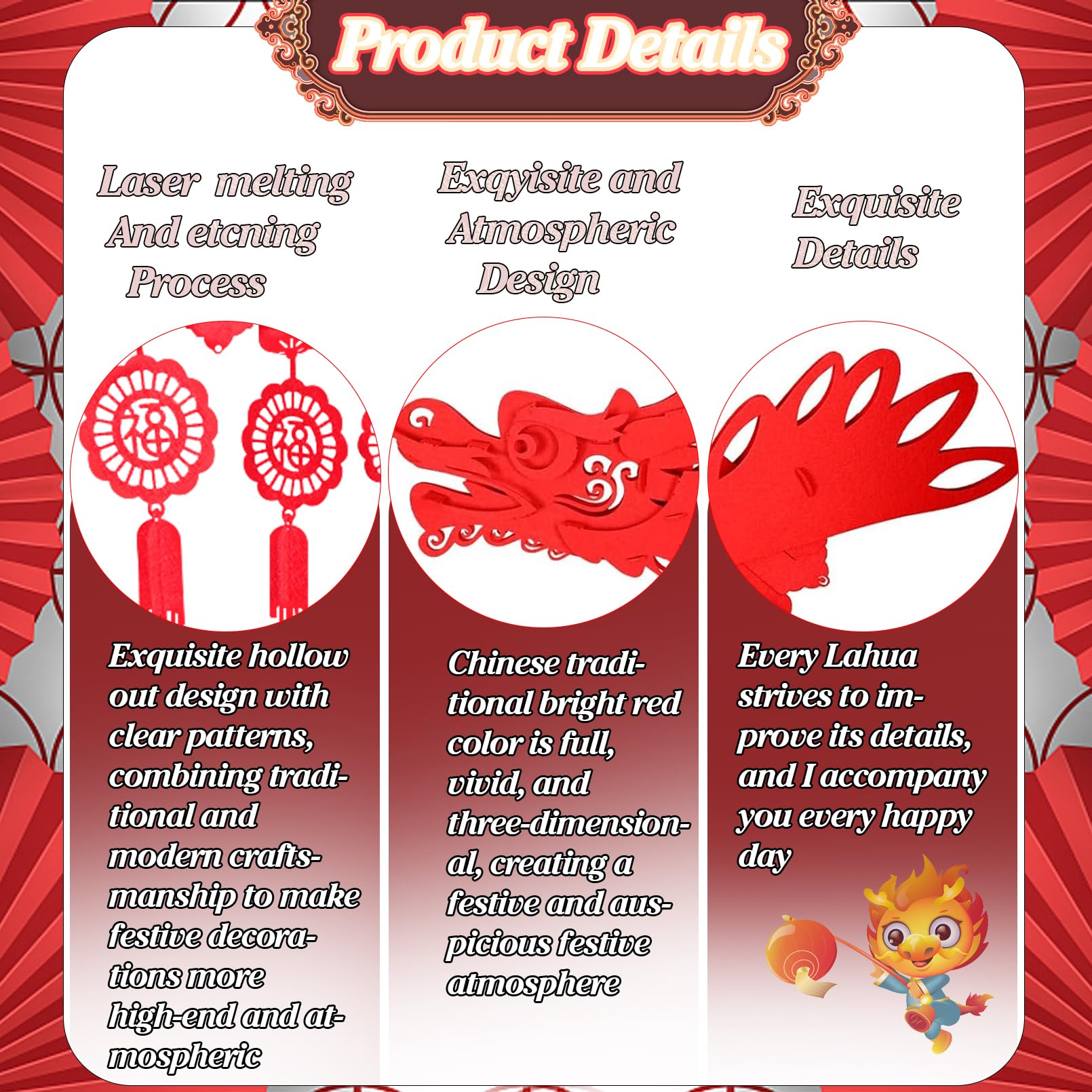 IRmm Chinese New Year Dragon, 2PCS 3D Chinese New Year Dragon Ceiling Decorations and 2PCS Chinese Lanterns - Image 3