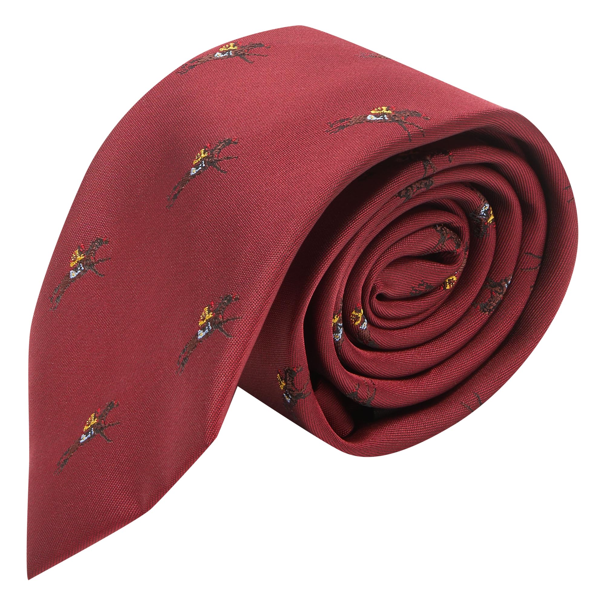 King & Priory Burgundy Red Embroidered Horse and Jockey Tie