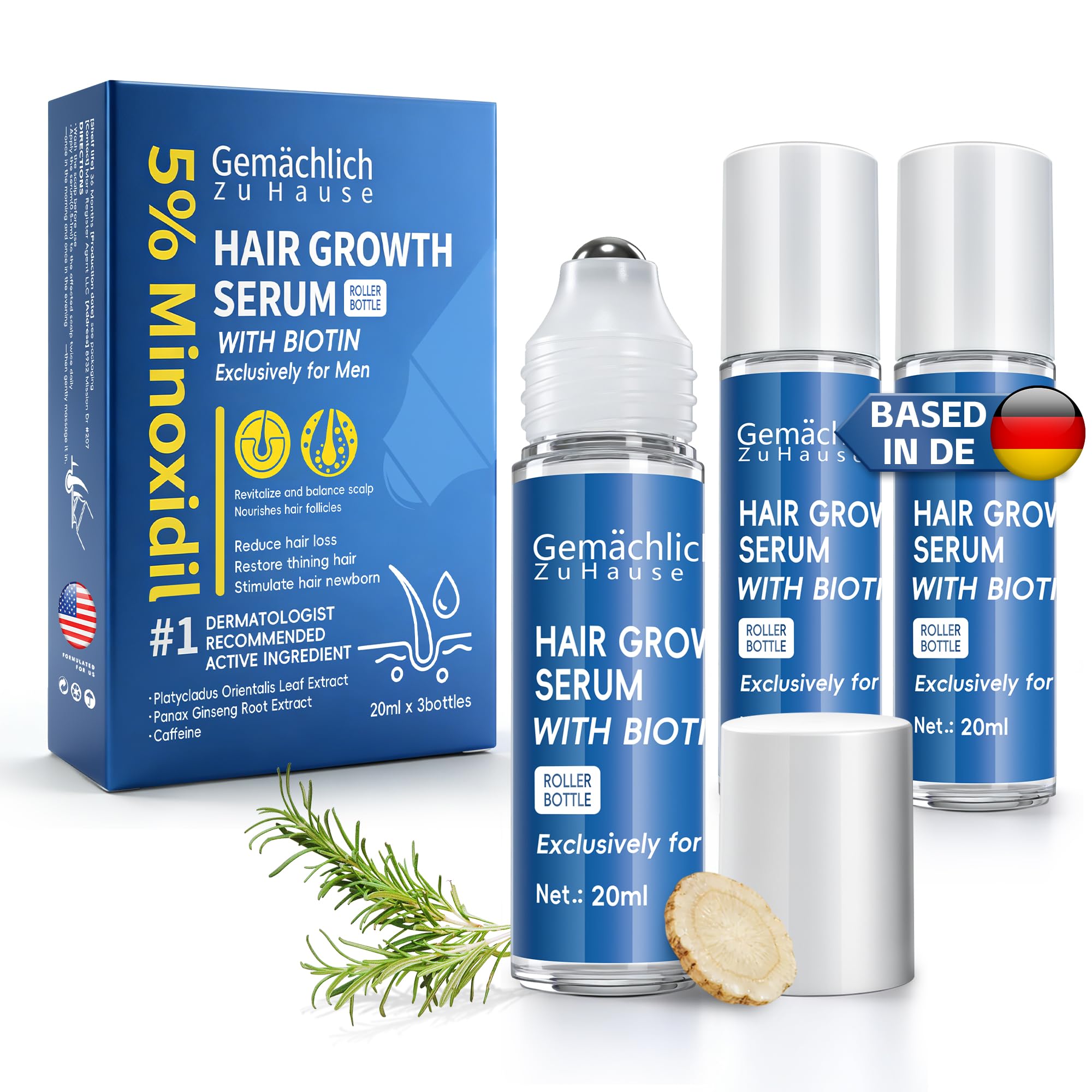 NDC Listed 2026 Upgrade 5% Minoxidil for Men Hair Growth Serum Caffeine & Rosemary - Unsc…