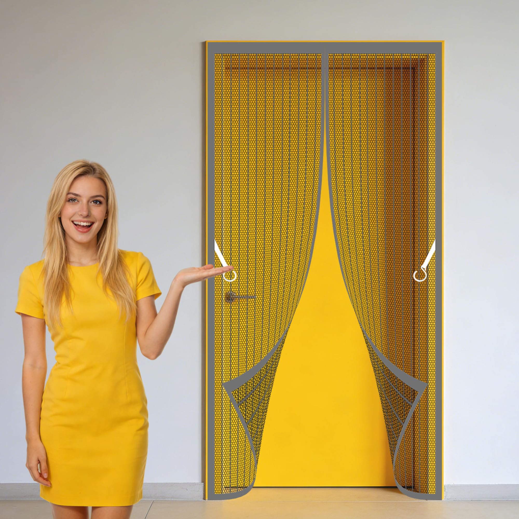 Magnetic Insect Screen Door 128 x 262 cm Self Sealing Magnetic Fly Curtain Keep Bugs Out Lets Fresh Air Suitable for Balcony, Terrace, Cellar, Bedroom and Sliding Room, Grey