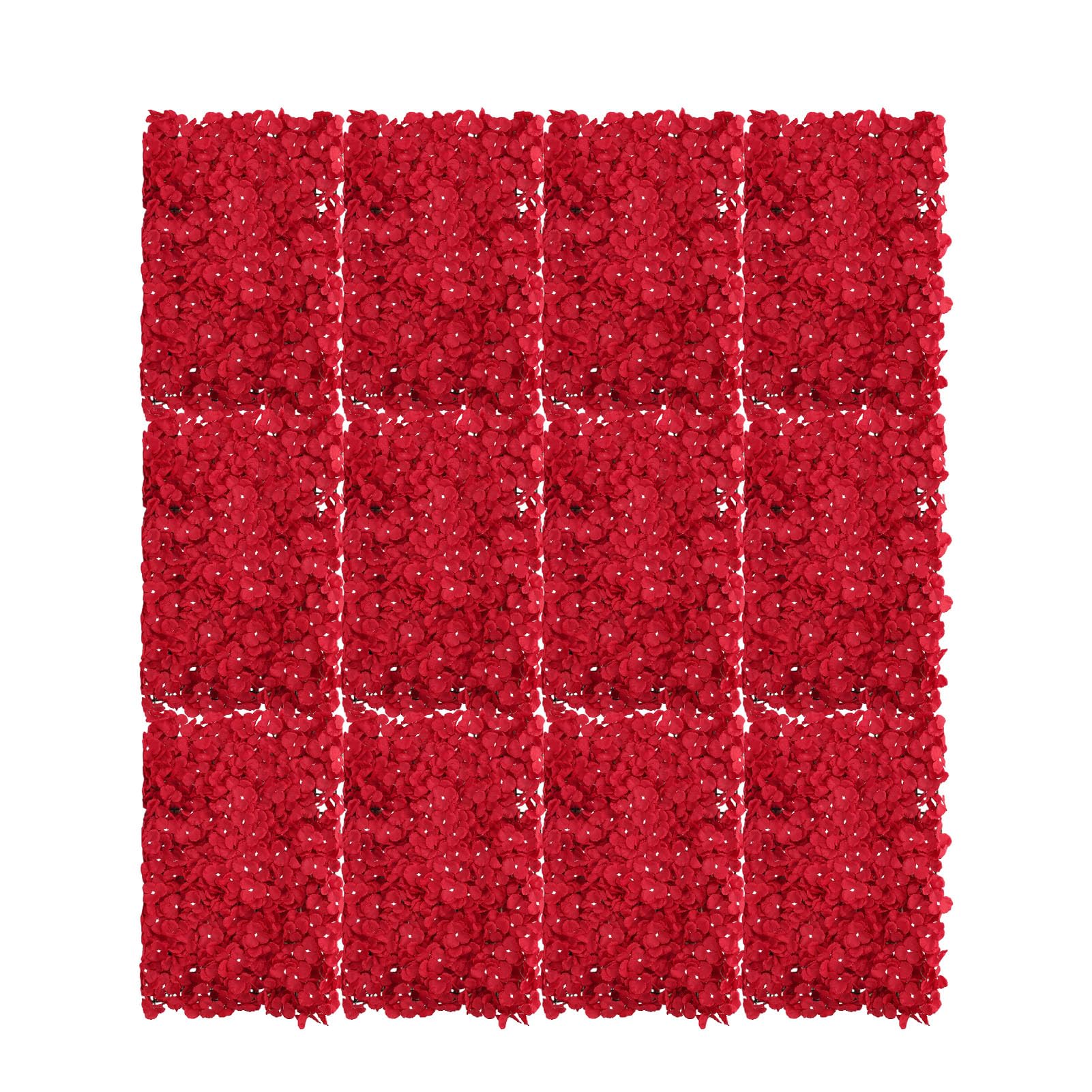 Künstliche Hortensien-Blumenwand-Hintergrundpaneele für Hochzeitsdekoration, 12er-Pack, 60 X 40 cm |Wiederverwendbarer und Einfach Aufzubauender Dunkelroter Seidenblumen-, Romantische