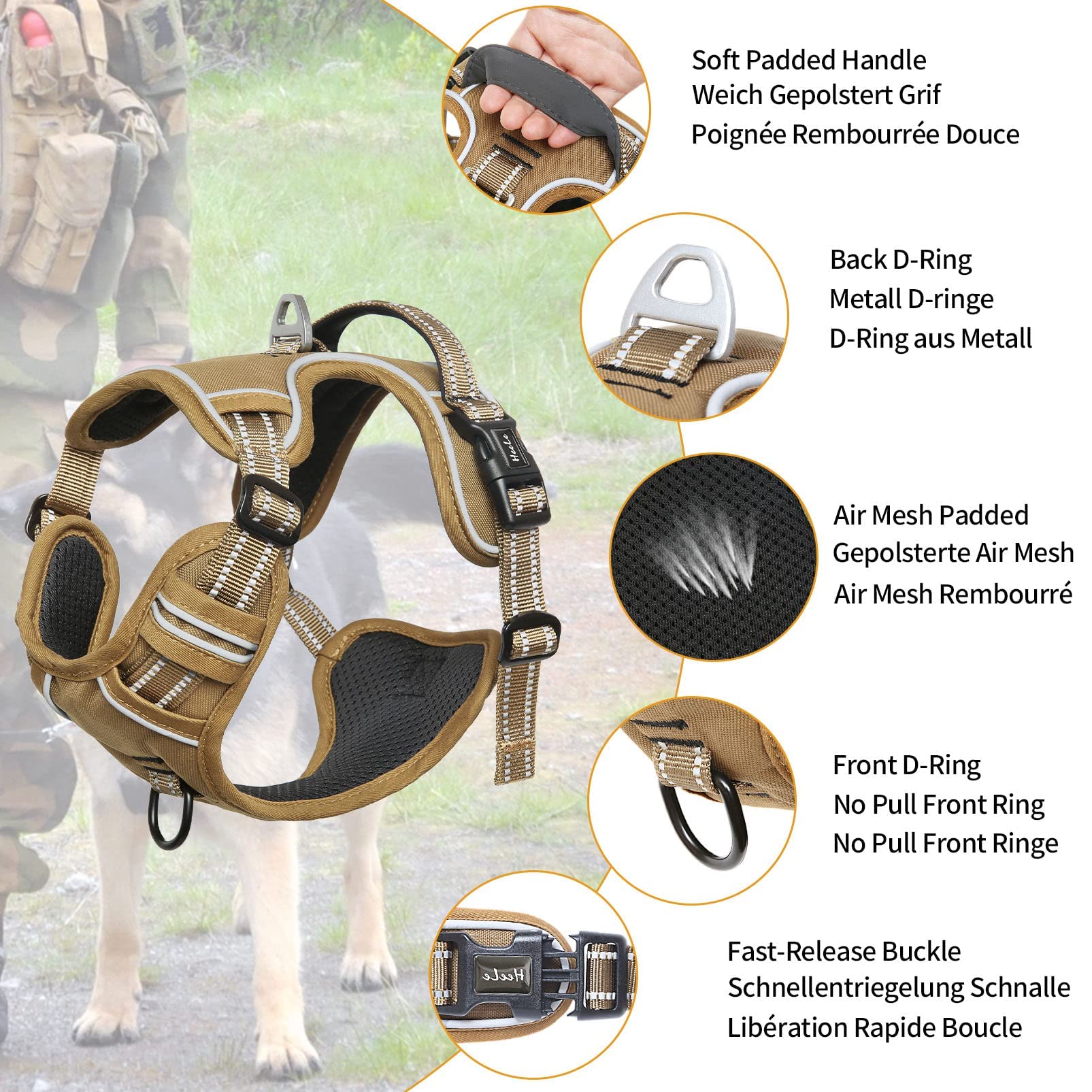 HEELE Dog Harness Medium No Pull Dog Vest Harness with Soft Handle Reflective Pet Harness for Outdoor Training Walking, Black, M — view 299