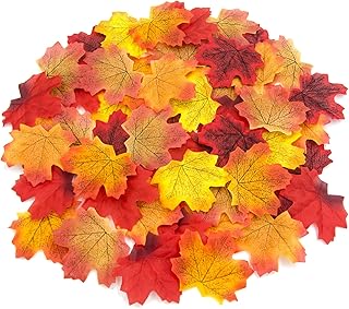 300 Pieces Multicolored Artificial Maple Leaves,7.5cm Fall Leaves, 6 Assorted Mixed Autumn Leaves Decorations Craft Leaves for Thanksgiving, Autumn,Weddings, Events Decorating and Table Decor