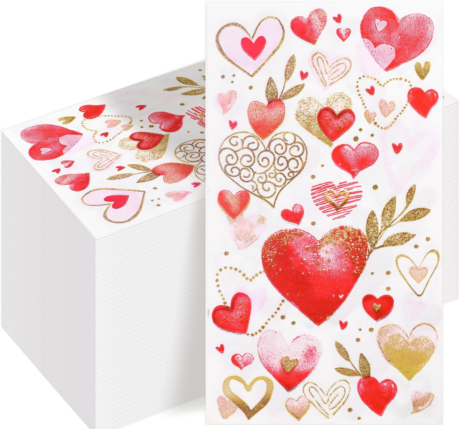 WorldBazaar Valentine's Day Napkins 100 pcs Heart Disposable Paper Napkin Hand Towel Valentine Table Decor Dinner Dessert Holiday Anniversary Birthday Party Supplies