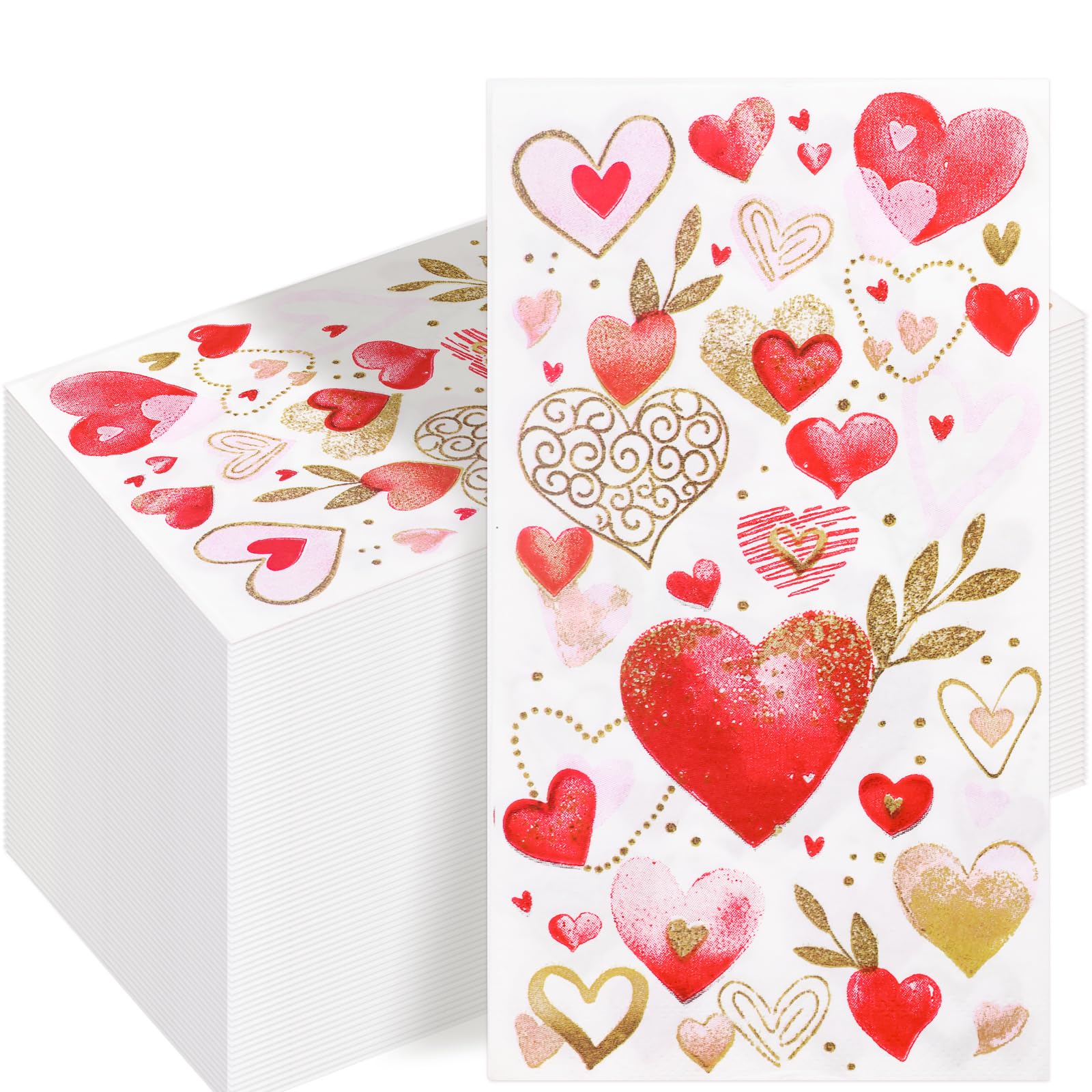 WorldBazaar Valentine's Day Napkins 100 pcs Heart Disposable Paper Napkin Hand Towel Valentine Table Decor Dinner Dessert Holiday Anniversary Birthday Party Supplies