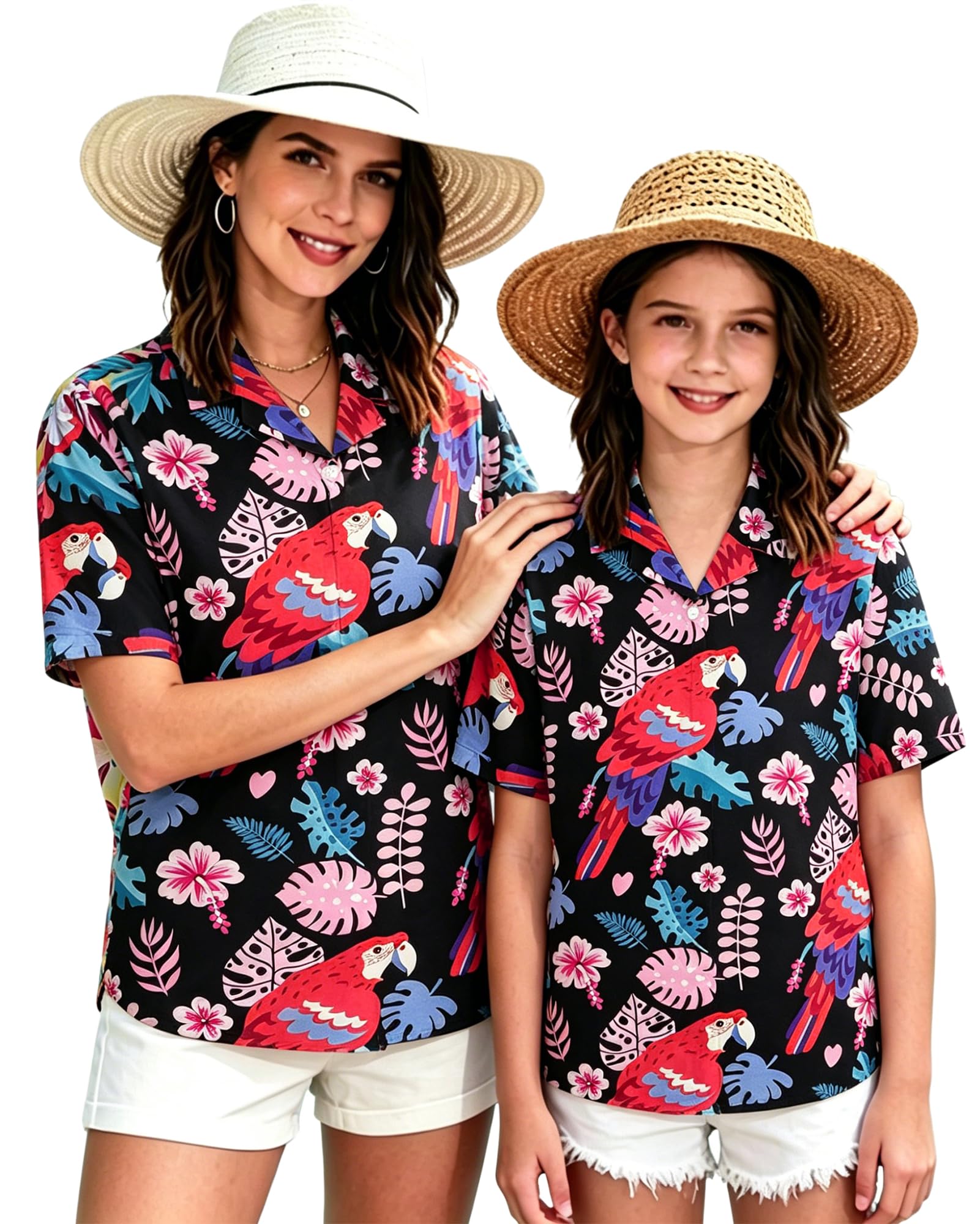 SANGTREE Girls &amp; Women's Hawaiian Shirts Button Down Short Sleeve Shirts