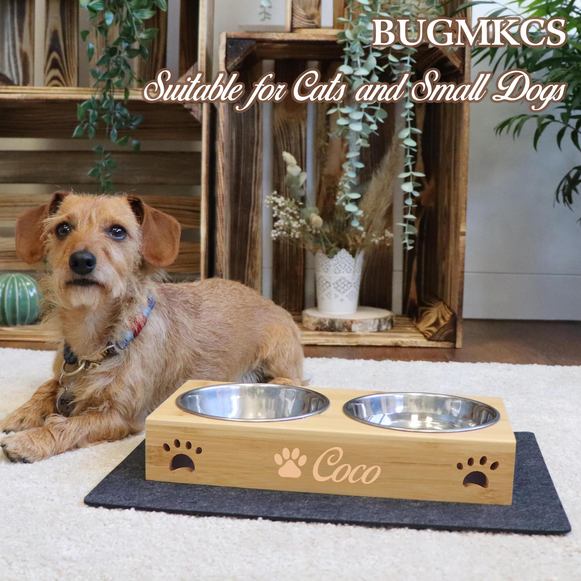 Engraved Personalized Cat Bowls with Name, BUGMKCS Customized Pet Food Bowls Sets for Both Cat & Dog, Anti Slip Raised Steel Stanless Water Fountain, Durable Dog Feeding Station for Pet's Gifts