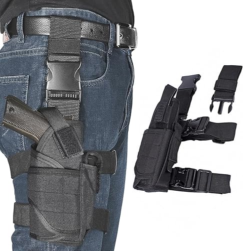Tactical Universal Concealed Carry Pistols Holster Left & Right with Mag Pouch for Men Women, Thigh Drop Leg Pistol-Belly Band Holster, Outdoor