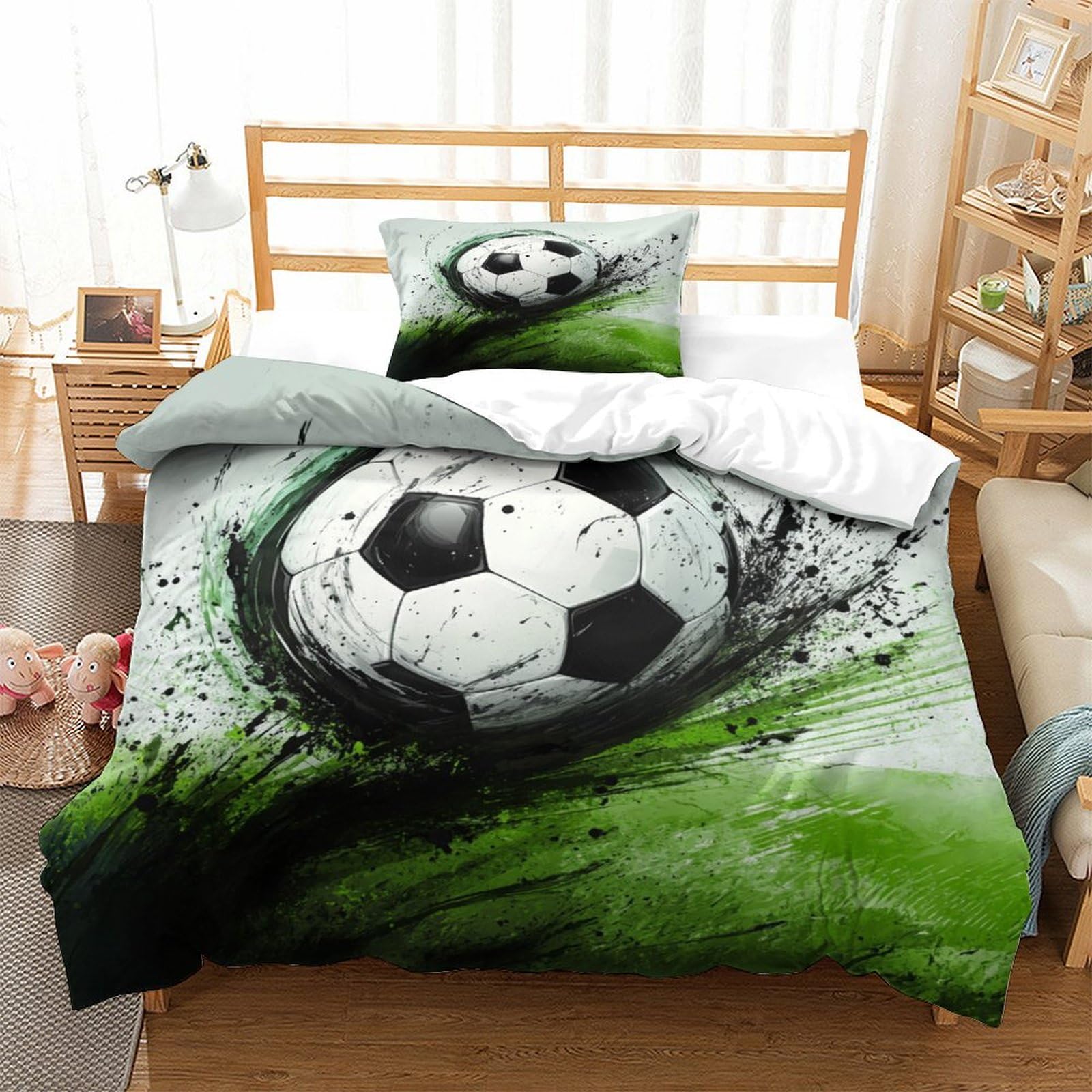 HLXZMCVBT Football 3D Printed Duvet Cover Set Microfiber Bedding Pillowcasefor Zipper Closure Children Teens Single（135x200cm）