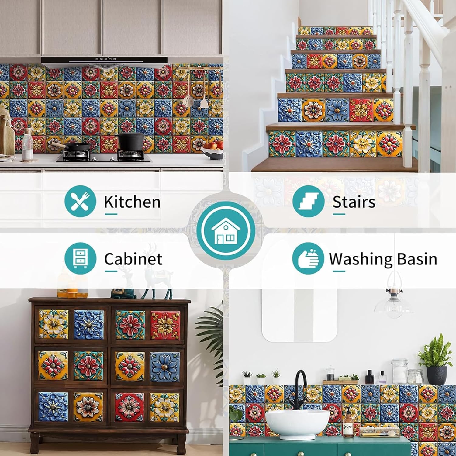 24Pcs Peel and Stick Wall Decals 5.9 x 5.9 inch Tile Stickers for Kitchen Backsplash Bathroom Removable Home Decor