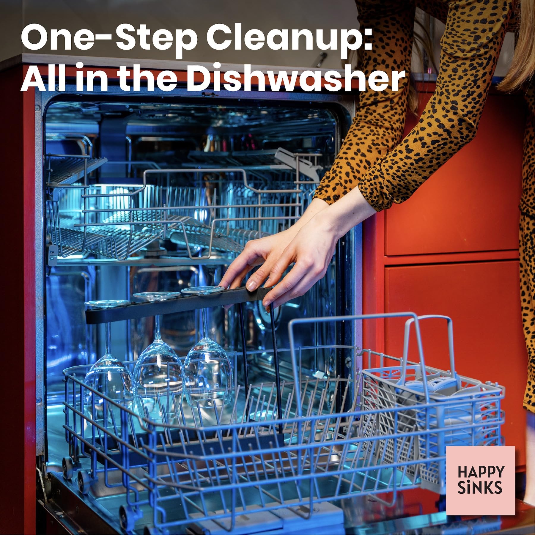 HAPPY SINKS Dishwasher Wine Glass Rack by Pascal Charmolu - Dishwasher-Safe Drying Wine Glass Holder for Countertop - 3-Piece Stemware Drying Rack (Tabletop)