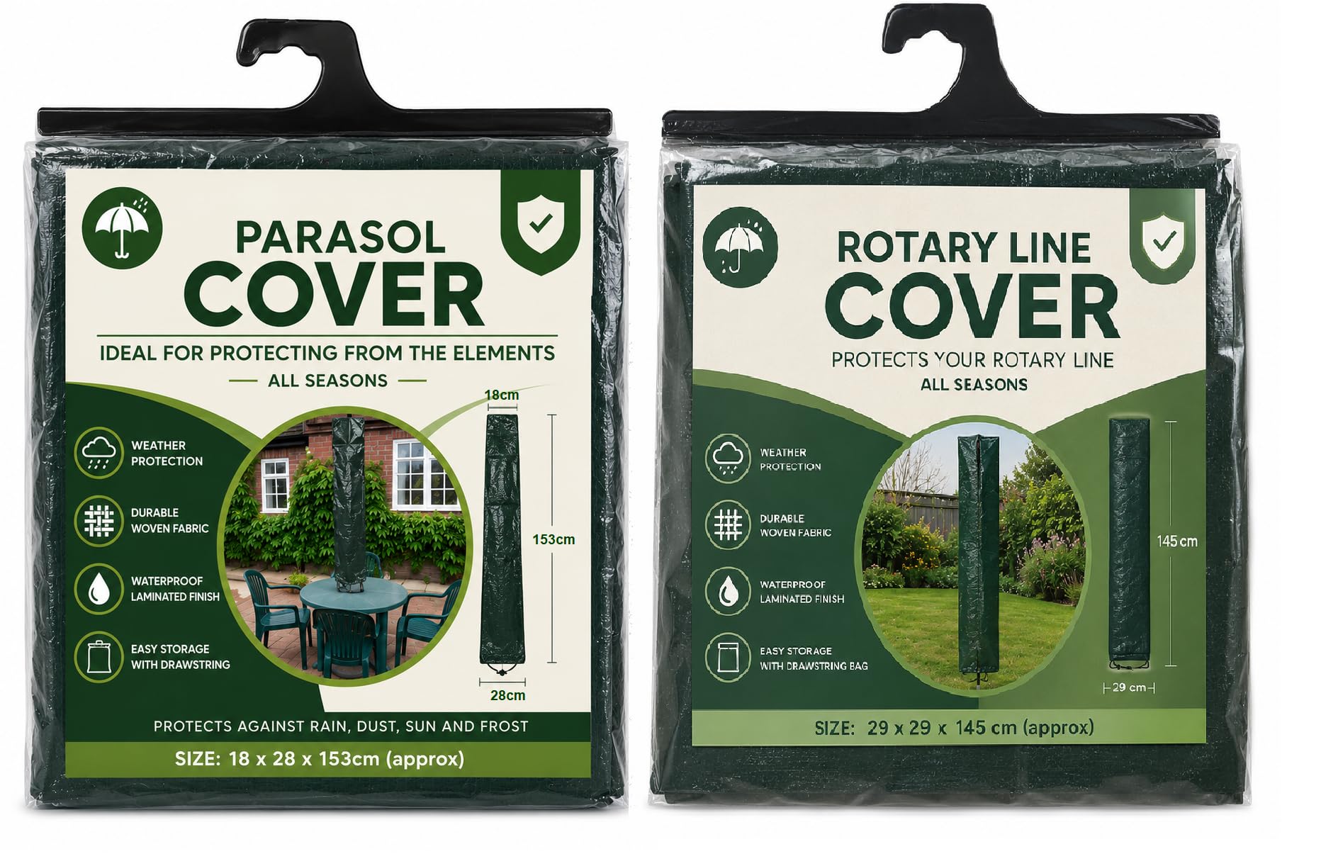 Simply Products Green Waterproof Umbrella Parasol Cover, Rotary Line Cover Outdoor Garden Patio Shield (Parasol And Rotary Covers)