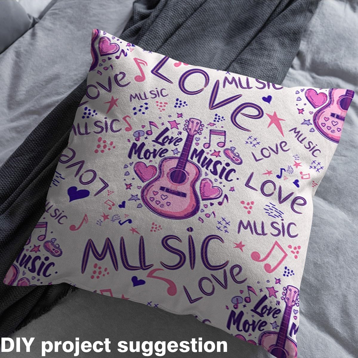 Cartoon Guitar Fabric by The Yard Pink Watercolor Musical Instrument Hippie No Stretch Fabric Street Art Graffiti Musical Soft Flannel Polyester Fabric for DIY Projects 3 Yard Bolt,108x59