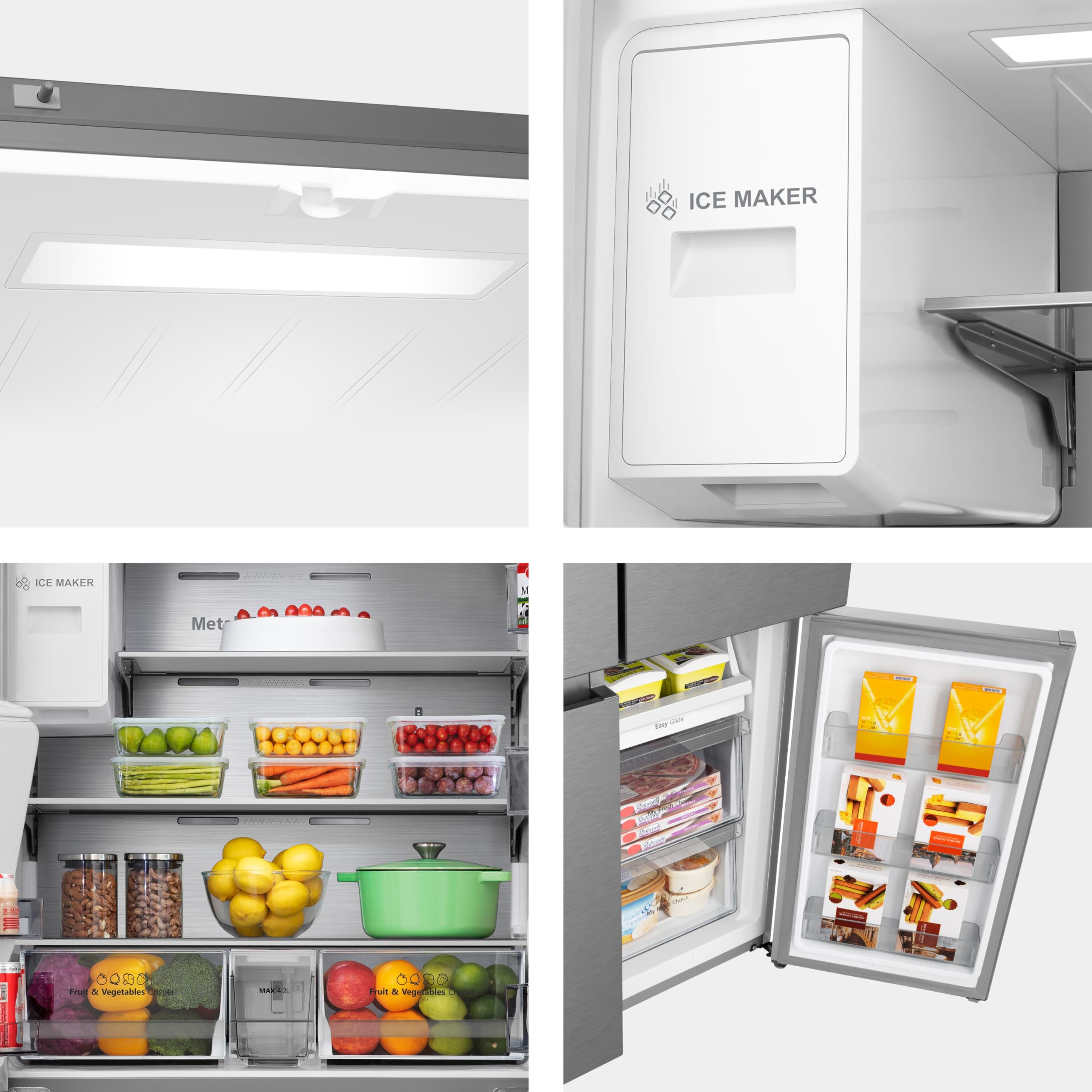 Hisense RQ760N4SASE - Frigorífico Americano Cuatro Puertas, No Frost, Puerta Cajón Frances, Total No Frost, Capacidad Neta 584 L, 1.78 m,Silencioso, Inox