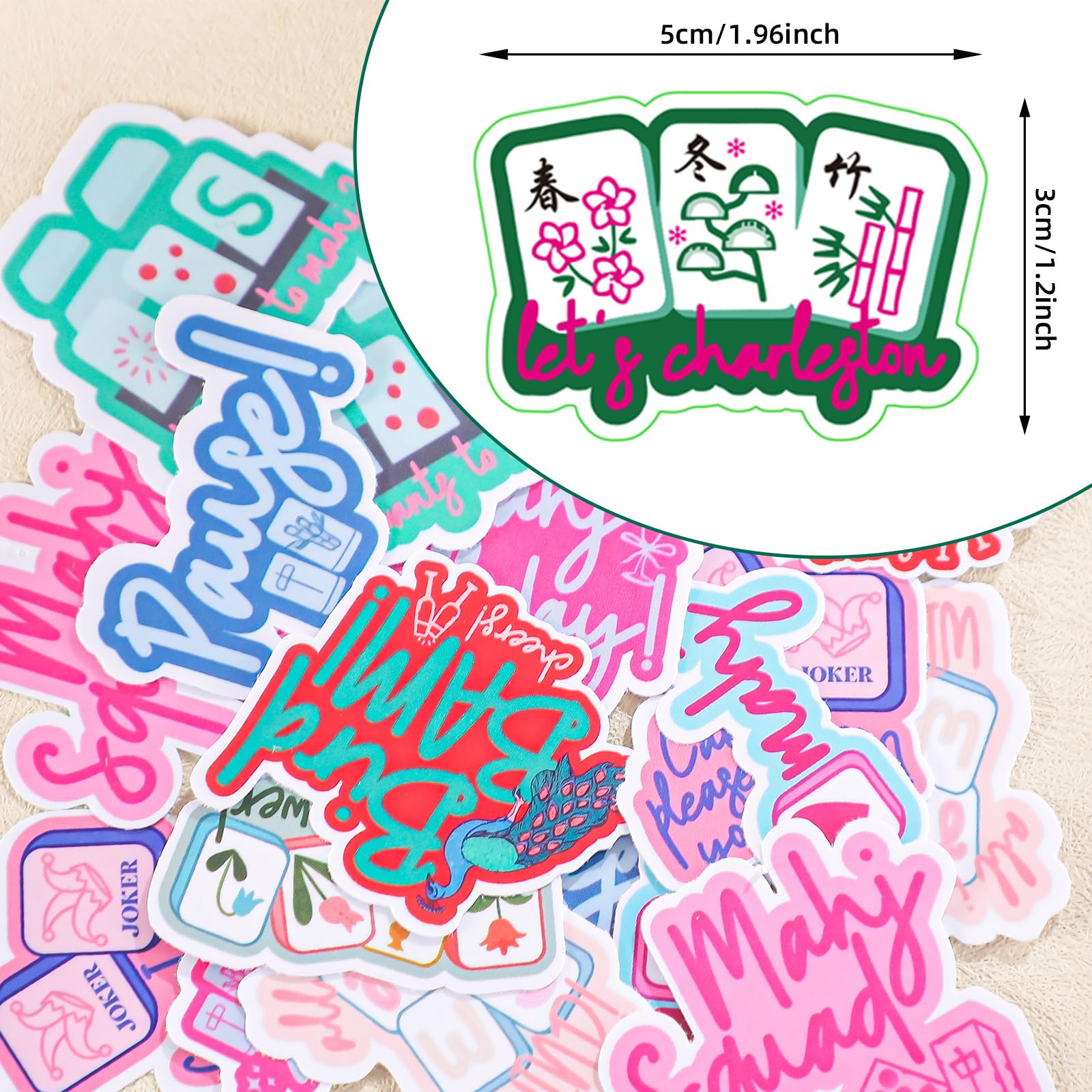 20 Pcs Funny Mahjong Stickers for Water Bottle, Scrapbook, Laptops, Phone Self-Adhesive Waterproof Mahjong Stickers Vinyl Chinese Mah Jong Decals Gifts for Party Decoration