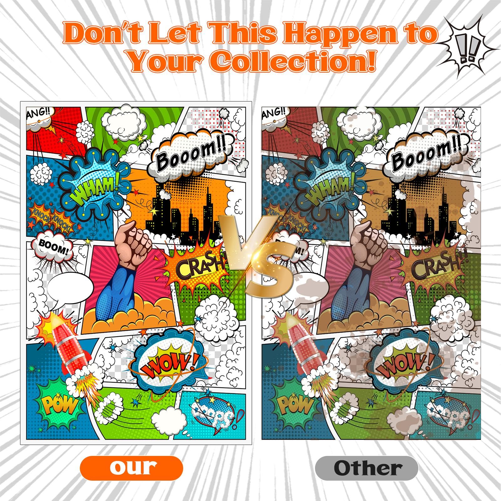 50 Pack Comic Book Bags and Boards Set 7.25x10.5 Inch Self-Sealing Comic Bags and Boards with Archival Boards for Long-Term Storage & Protection