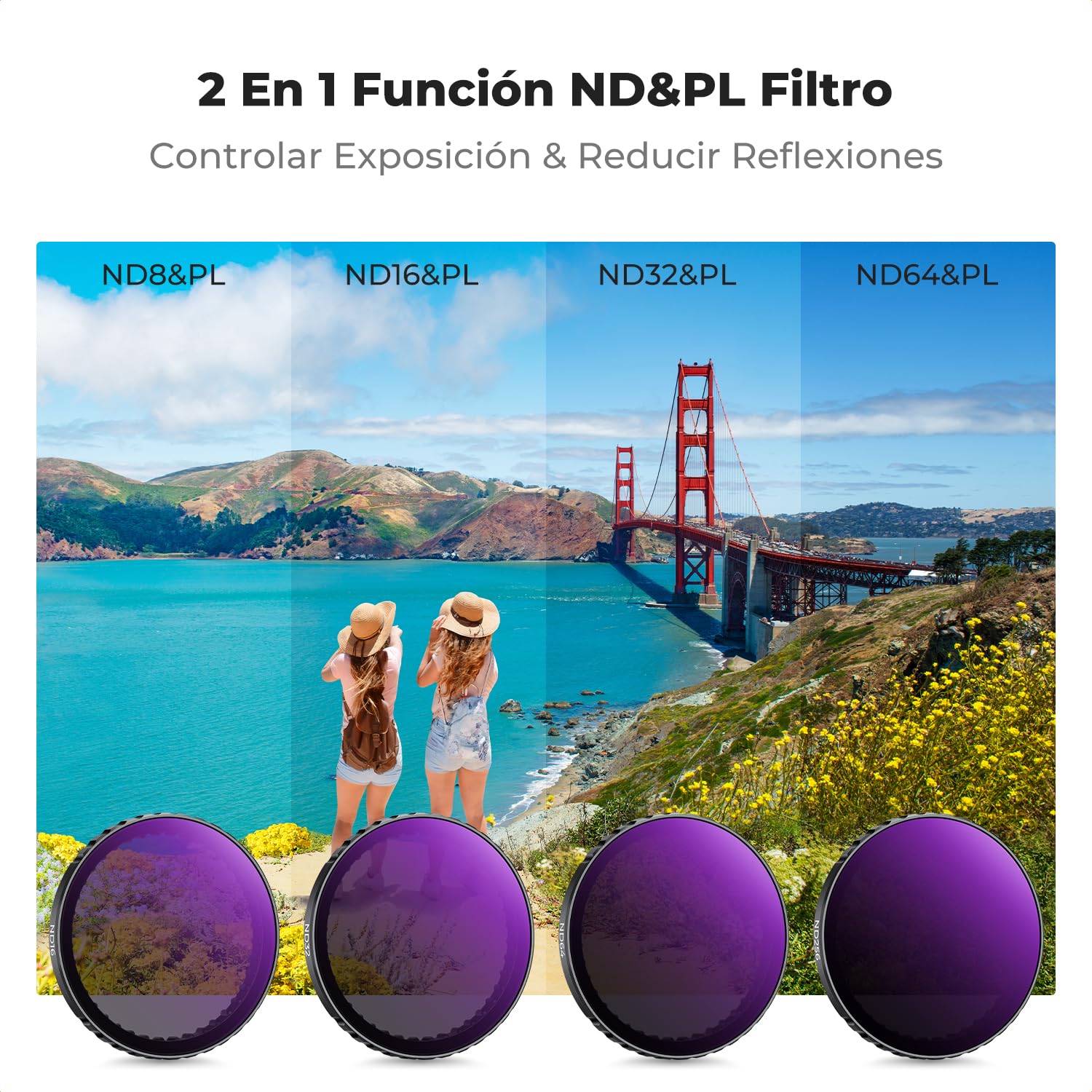 K&F Concept DJI OSMO Action 5 PRO Action 4 Filtros, Filtro ND8&PL, Filtro ND16&PL, Filtro ND32&PL, Filtro ND64&PL Compatible con DJI OSMO Action 5 PRO Action 4 Action 3 con 28 Capas Nano Revestimiento