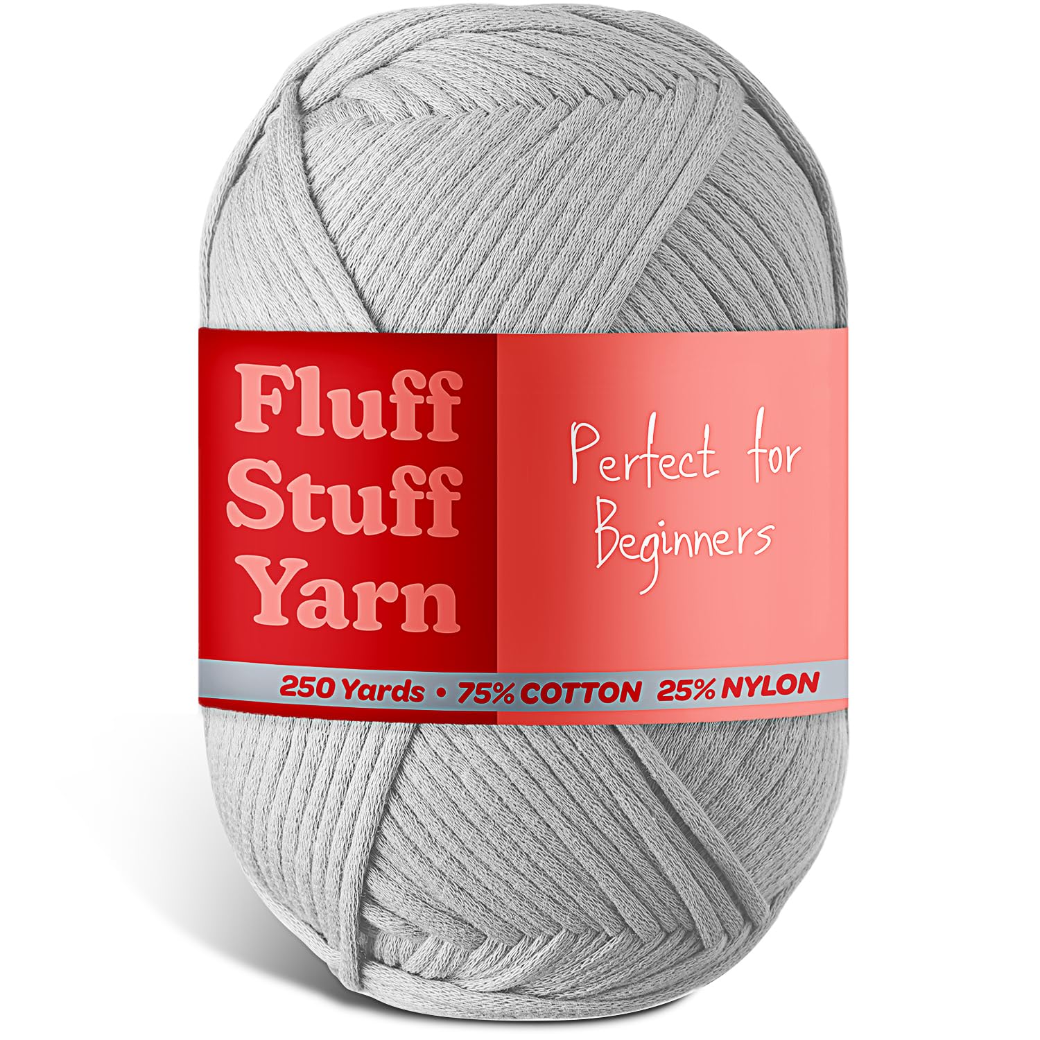 Soft Yarn for Crocheting – Crochet &amp; Knitting Yarn, Beginner Yarn with Easy-to-See Stitches, 250 Yds Amigurumi Yarn, Cotton-Nylon Blend Tshirt Yarn for Crocheting, Worsted Weight Yarn 4, Light Grey