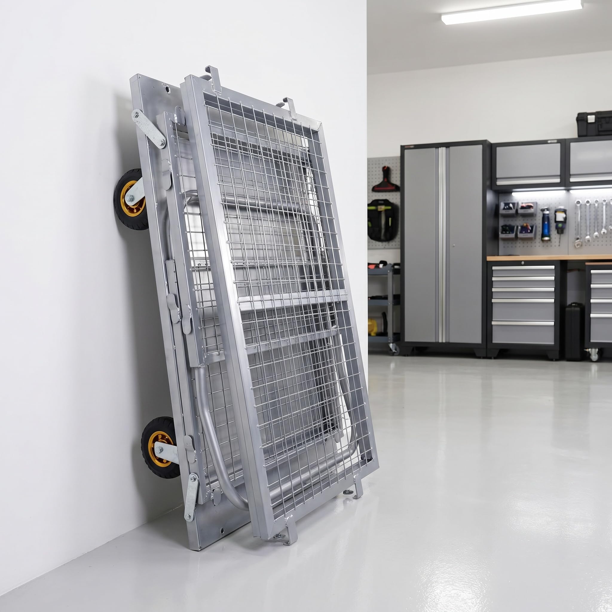 6-in-1 Klappplattformwagen Mit Abnehmbarem Gitterkäfig, Robuste Flachbett-handwagen-sackkarre, 816 Kg Tragkraft, 6 Lenkräder Für Den Materialtransport Im Lager