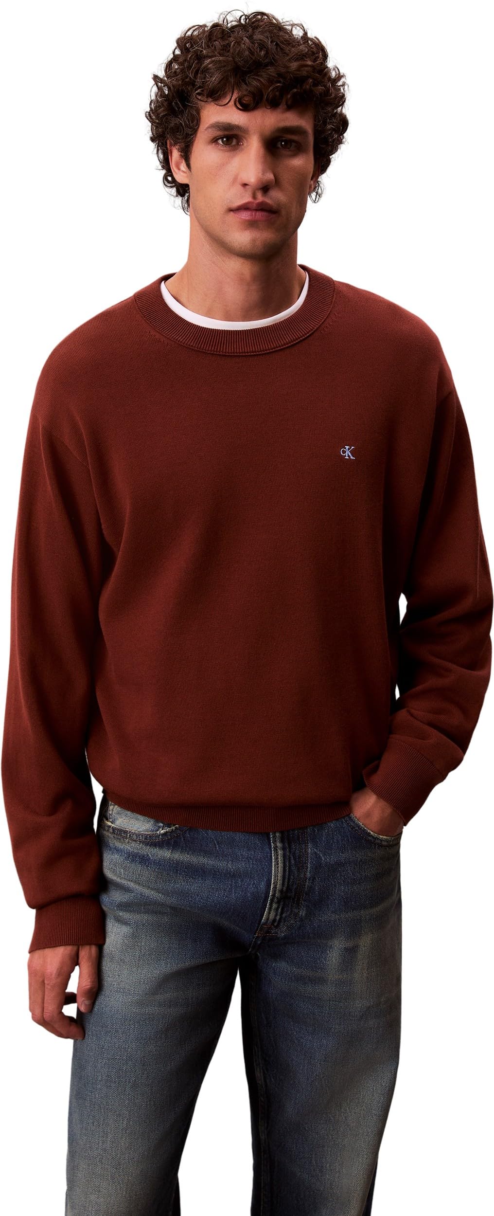 Calvin Klein Jeans Men's LS EZ Cotton CREWNK Sweater 12GG LV04RC309G Sweaters, Red (Cherry Mahogany), M