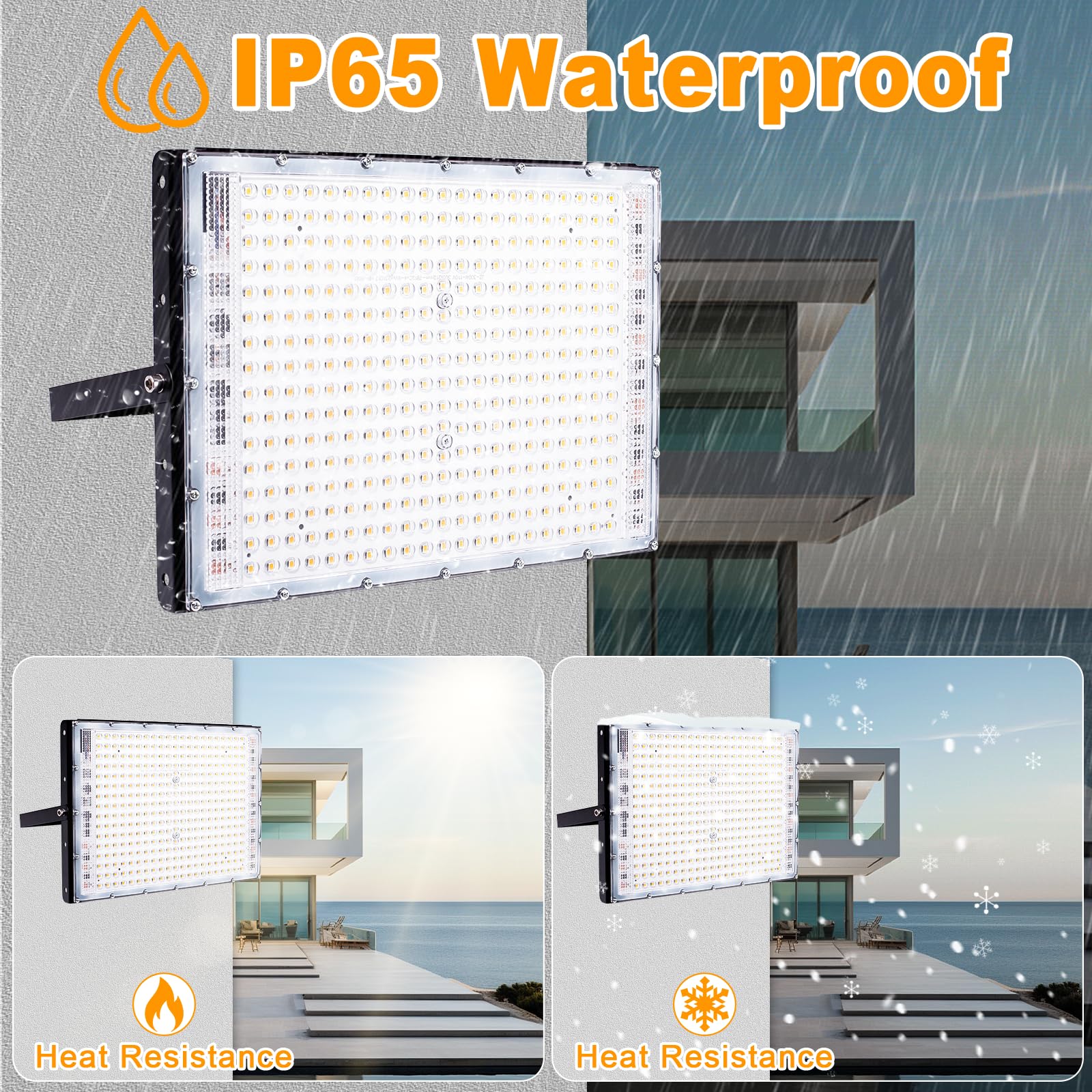 2Piezas Foco LED Exterior 300W, 30000LM Foco Proyector Led, 3000K Luz Cálida, Proyector led Exterior, IP65 Impermeable, Luz led exterior para Patio Jardín Garaje Estadio