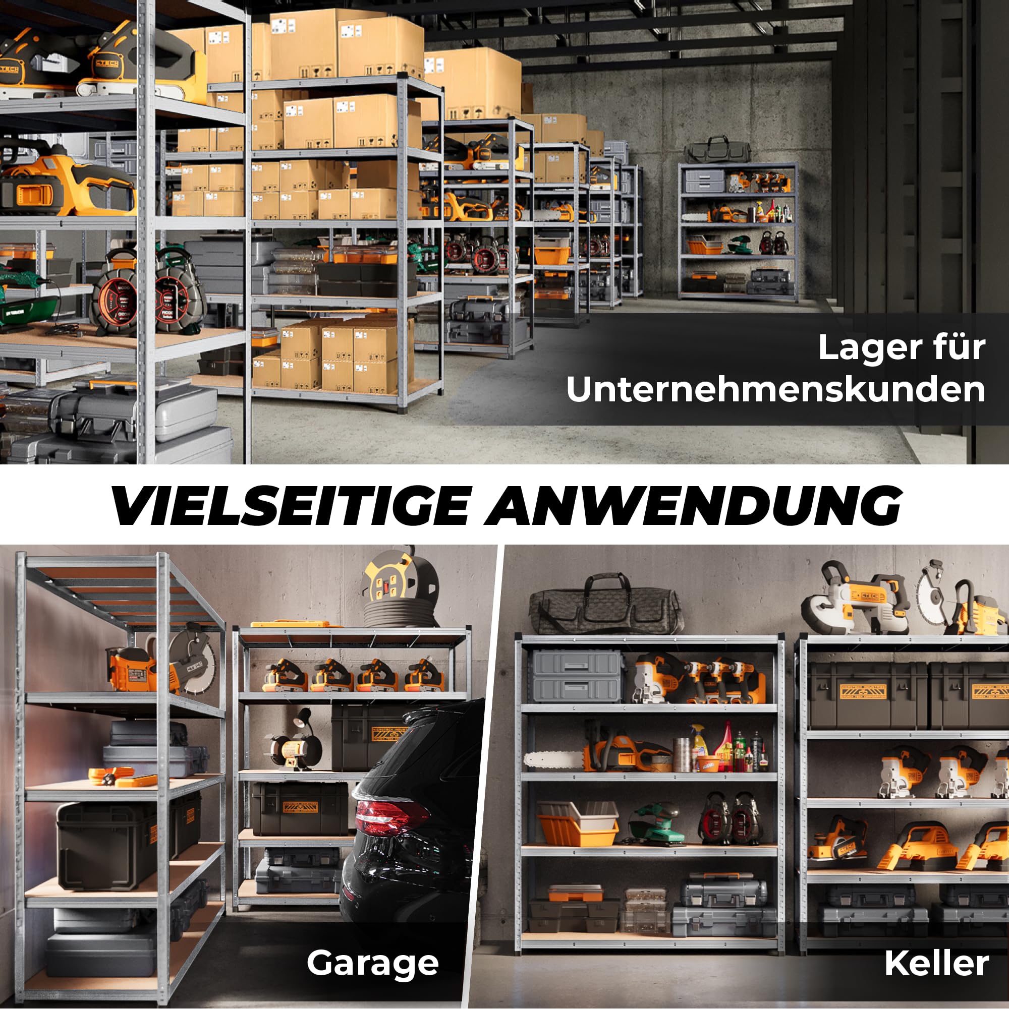 ALL Premium Schwerlastregal 3er-Set 180x150x40cm Silber – Bis 1250 kg belastbar, höhenverstellbar, Stecksystem, ideal für Lager, Garage & Keller
